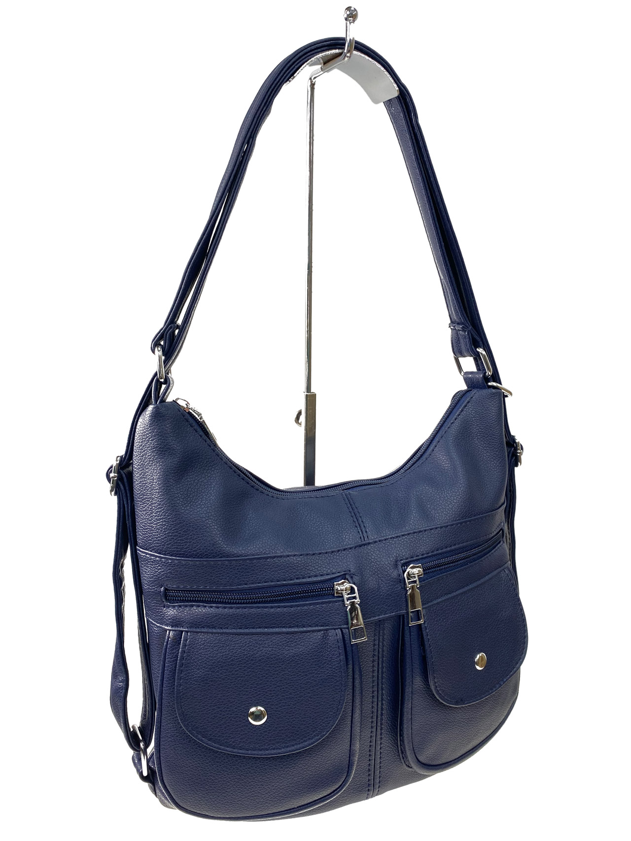 На фото 1 - Женская сумка хобо из искусственной кожи, цвет синий 