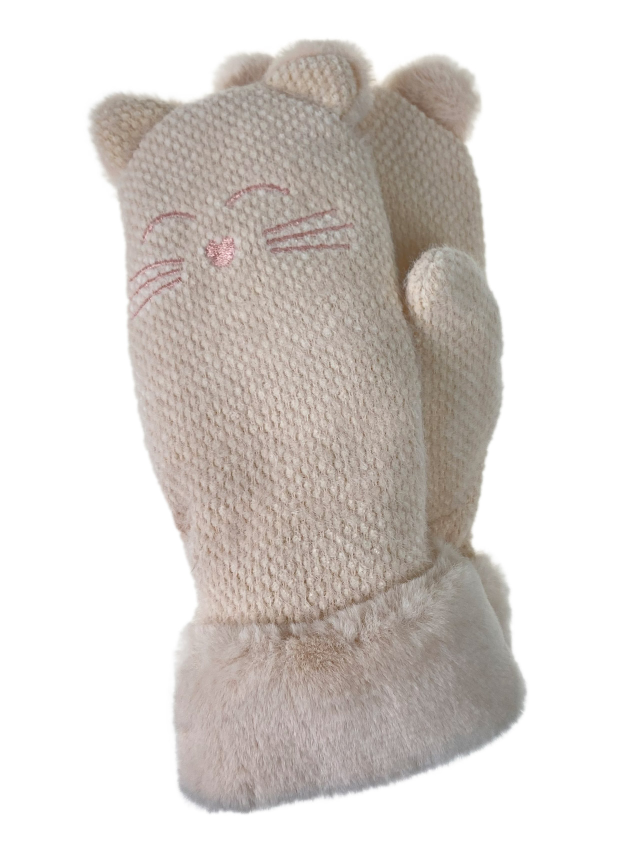 На фото 1 - Тёплые женские варежки из шерсти с мордочкой котика