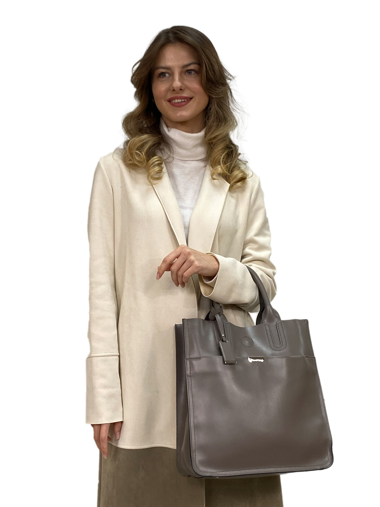 На фото 1 - Женская сумка из натуральной кожи, цвет серый