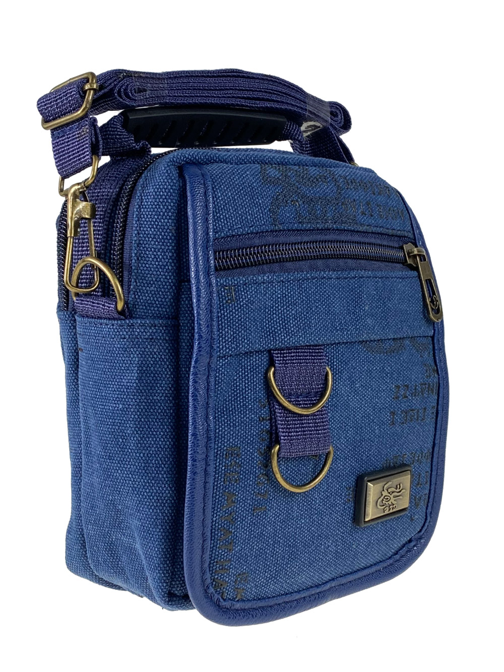 На фото 1 - Маленькая мужская сумка из брезента, цвет джинсовый
