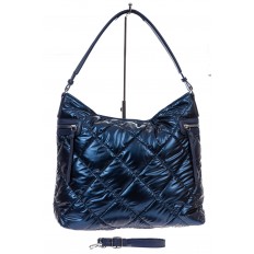 На фото 2 - Женская сумка-шоппер из водооталкивающей ткани, цвет синий металлик