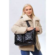 На фото 1 - Женская сумка-шоппер из водооталкивающей ткани, цвет черный