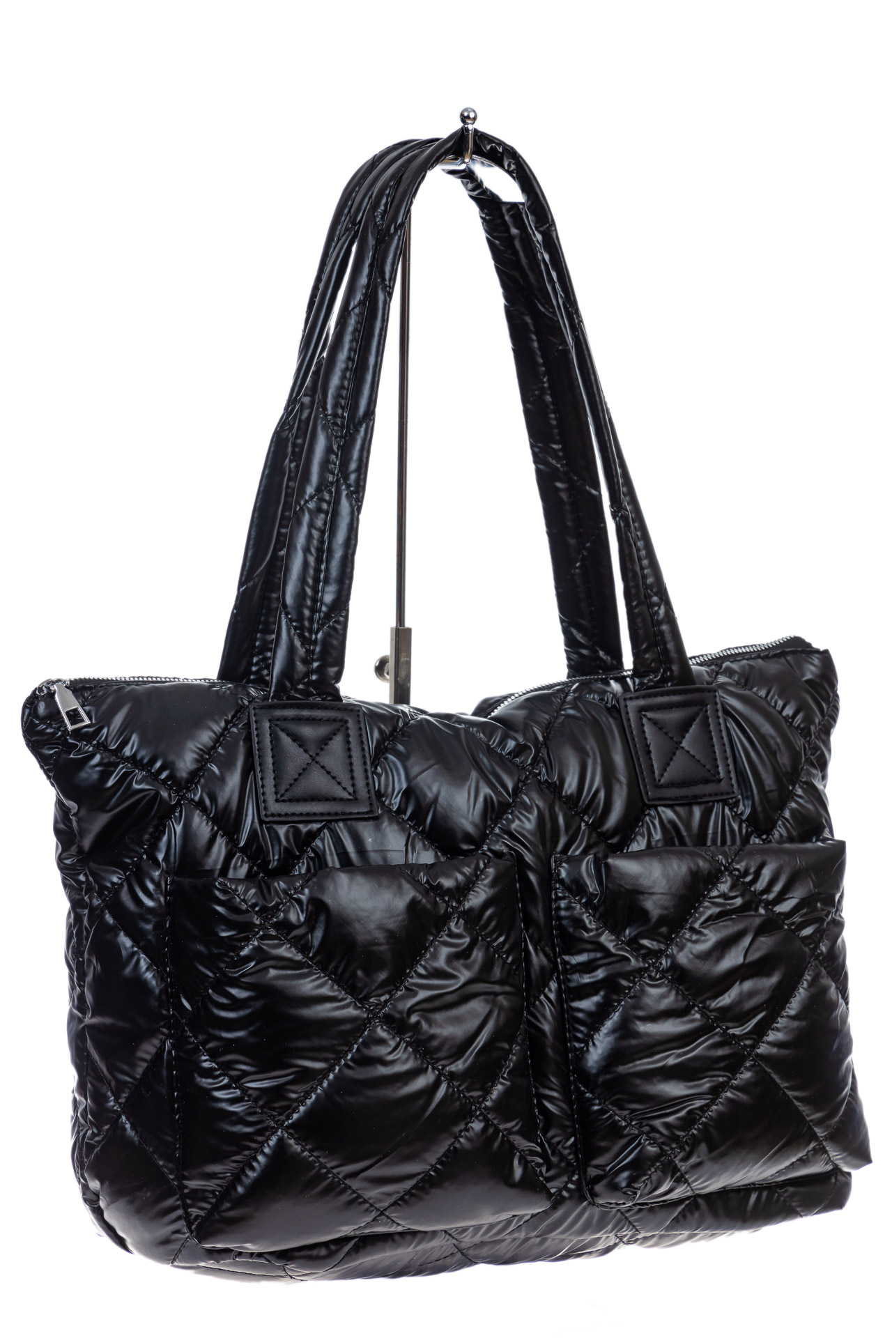 На фото 3 - Женская сумка-шоппер из водооталкивающей ткани, цвет черный