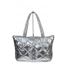 На фото 2 - Женская сумка-шоппер из водооталкивающей ткани, цвет серебро