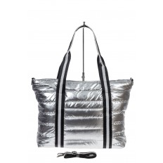На фото 2 - Cтильная женская сумка-шоппер из водооталкивающей ткани, цвет серебро