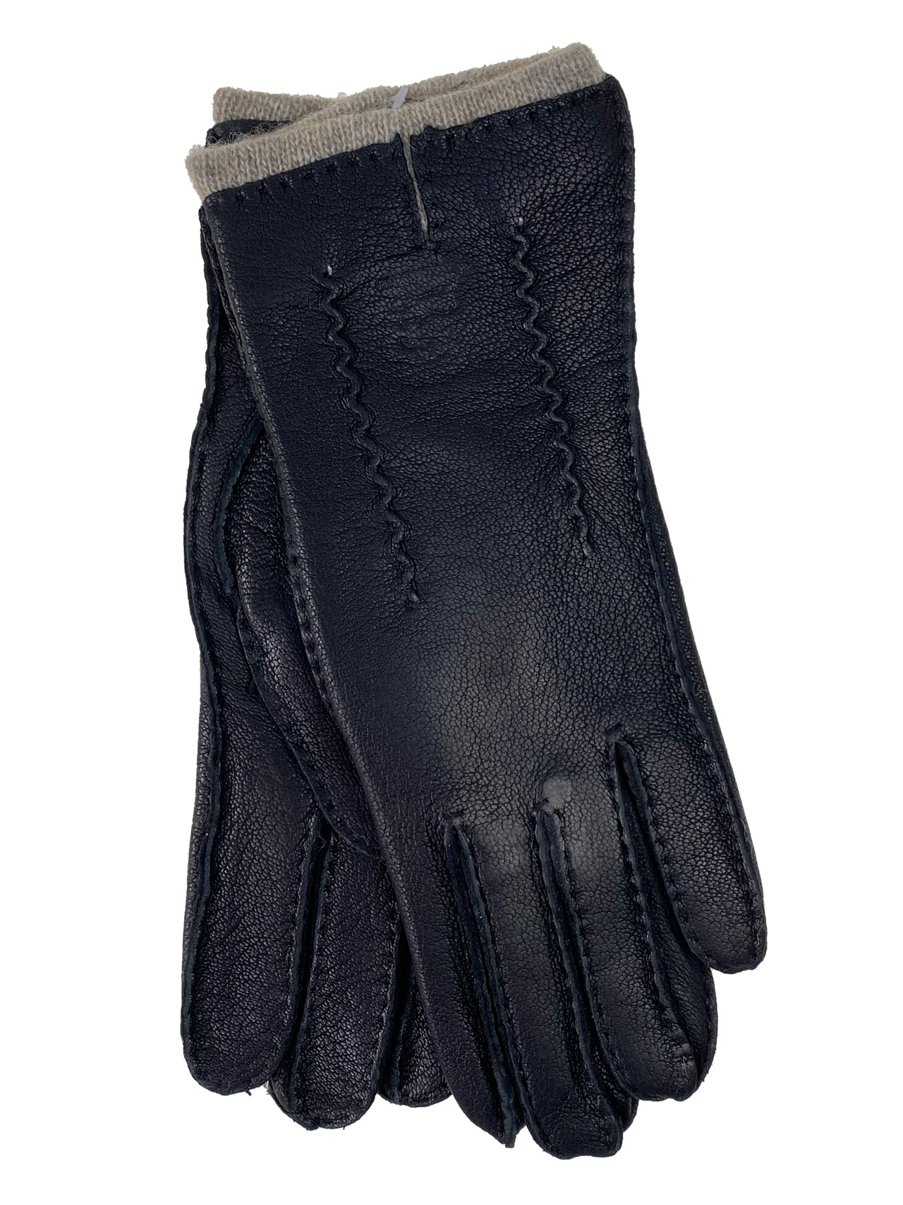 На фото 1 - Женские перчатки из натуральной кожи оленя , цвет черный 