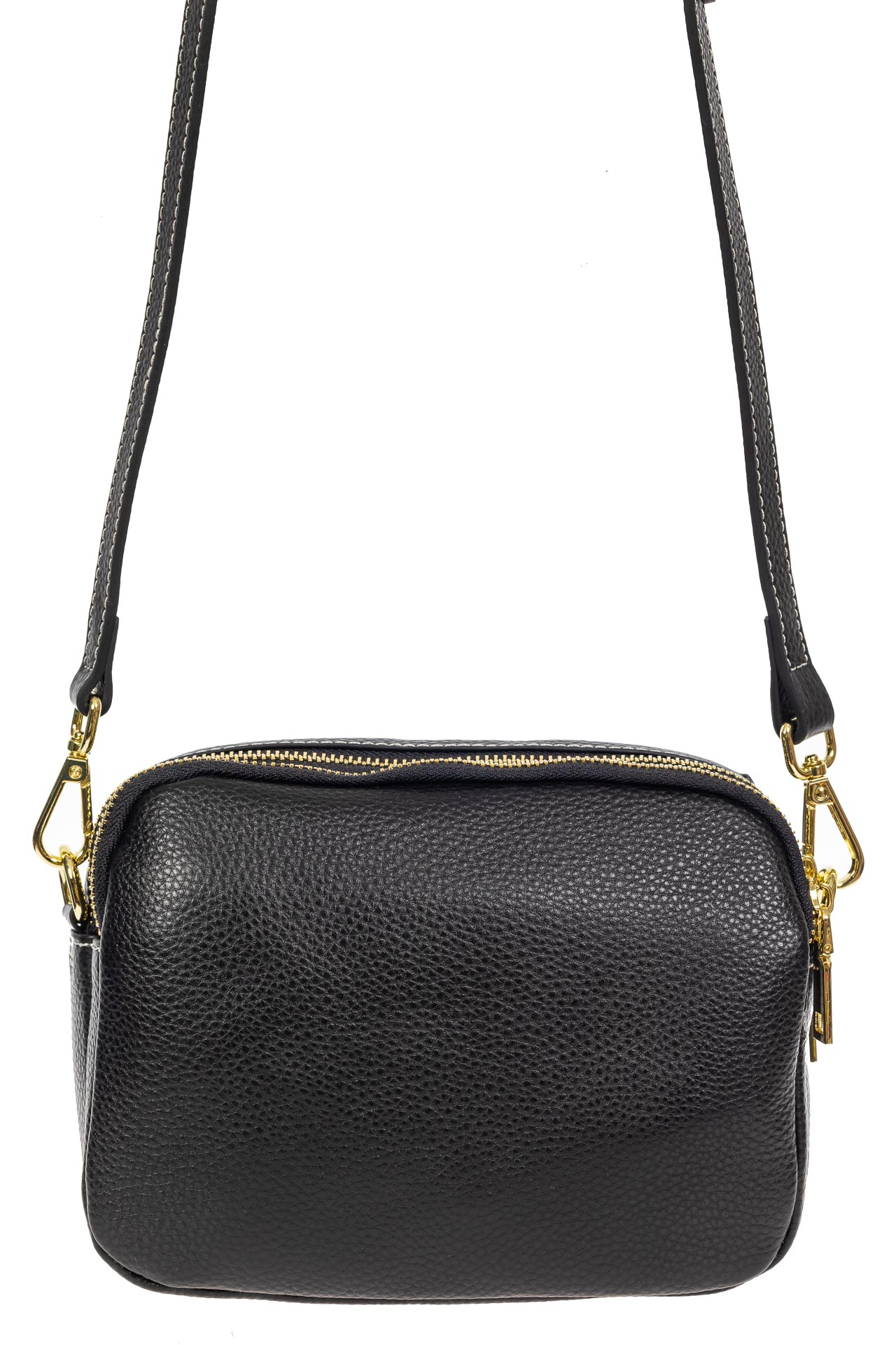 На фото 3 - Женская сумка cross-body из фактурной натуральной кожи, цвет чёрный
