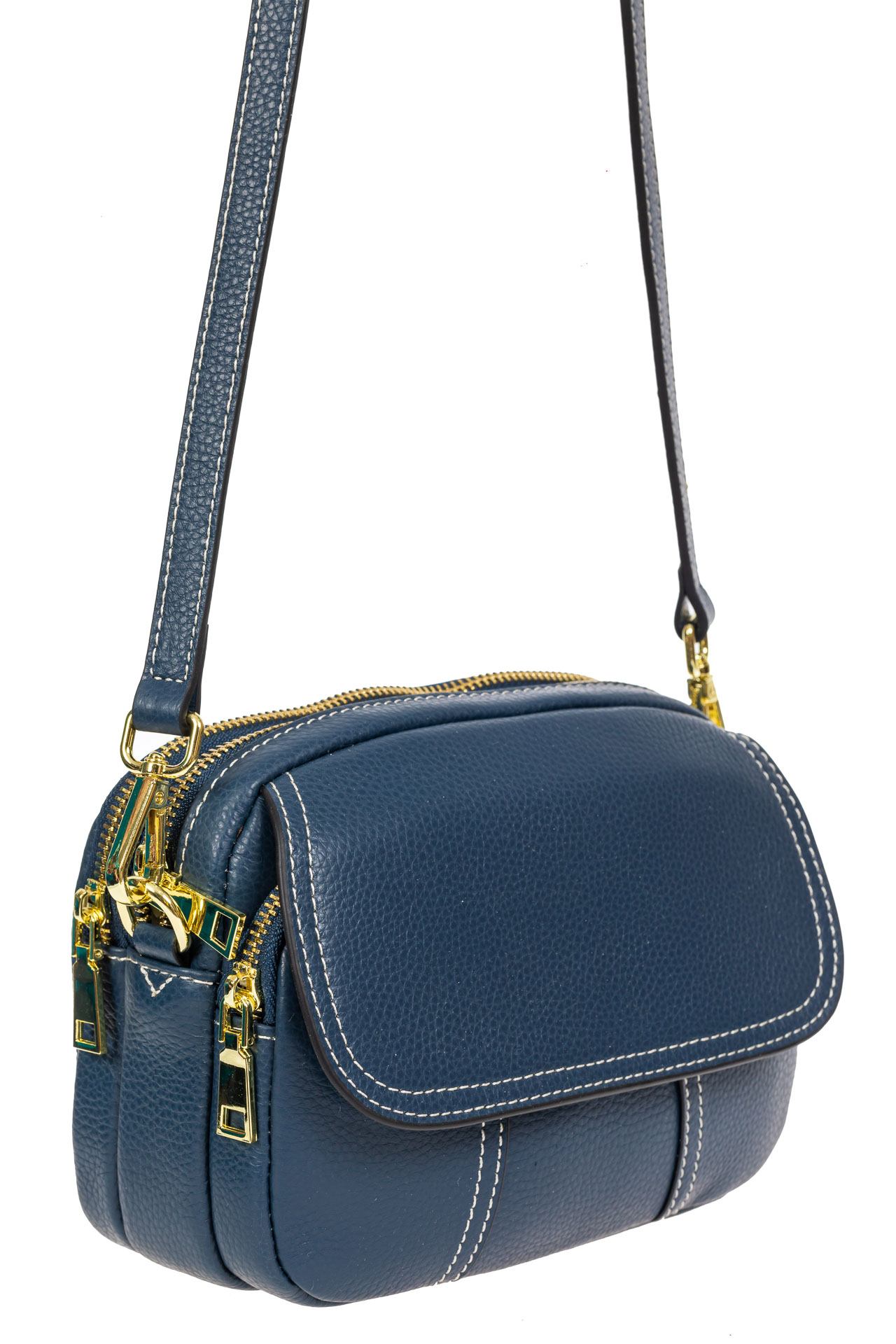 На фото 1 - Женская сумка cross-body из фактурной натуральной кожи, цвет синий