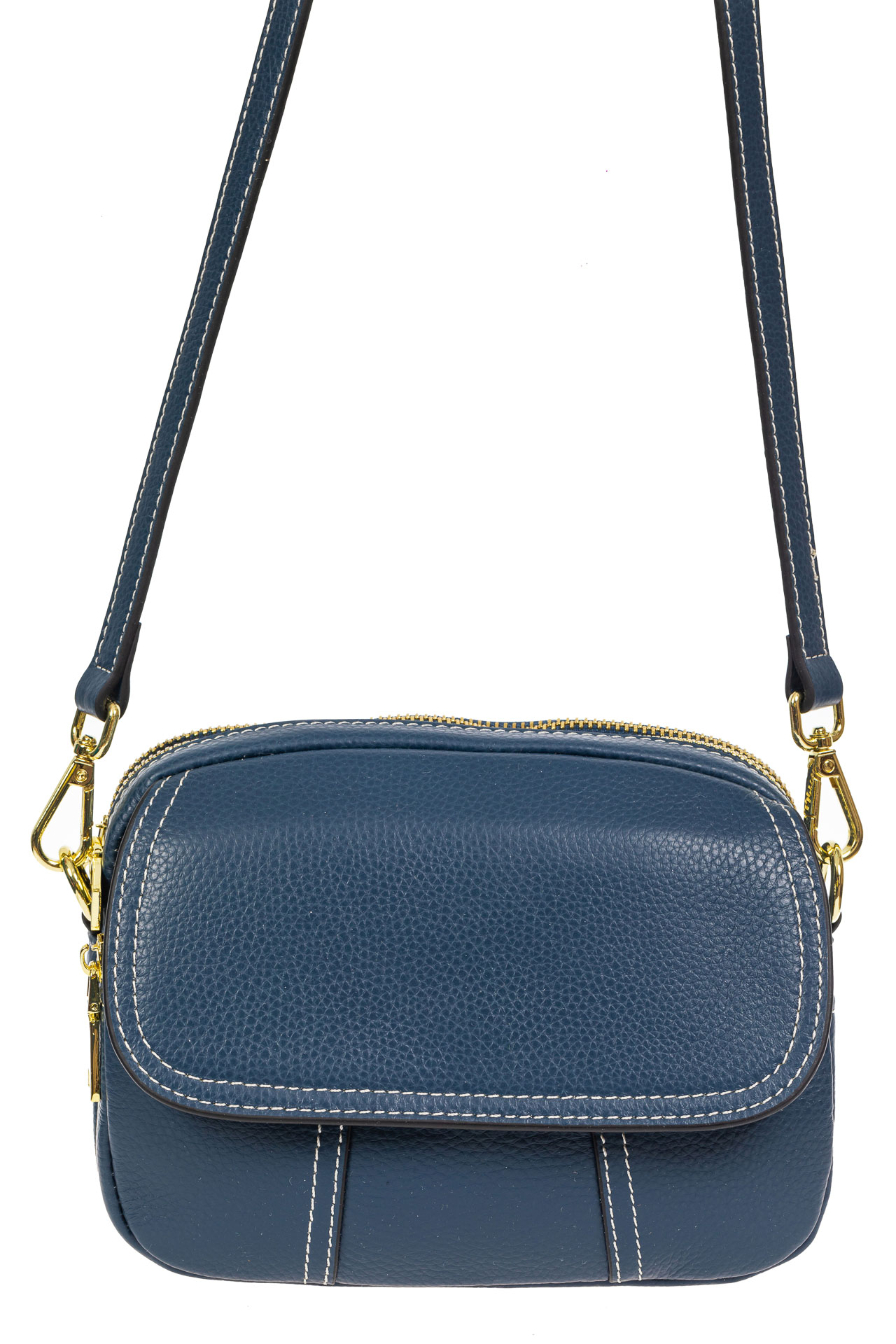 На фото 2 - Женская сумка cross-body из фактурной натуральной кожи, цвет синий