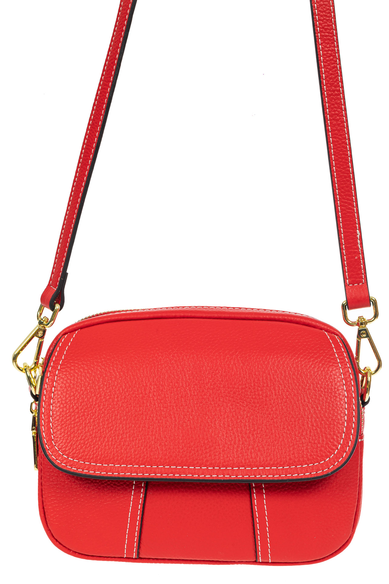 На фото 2 - Женская сумка cross-body из фактурной натуральной кожи, цвет красный
