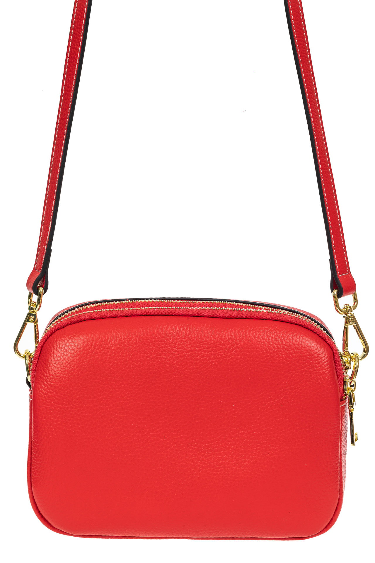 На фото 3 - Женская сумка cross-body из фактурной натуральной кожи, цвет красный
