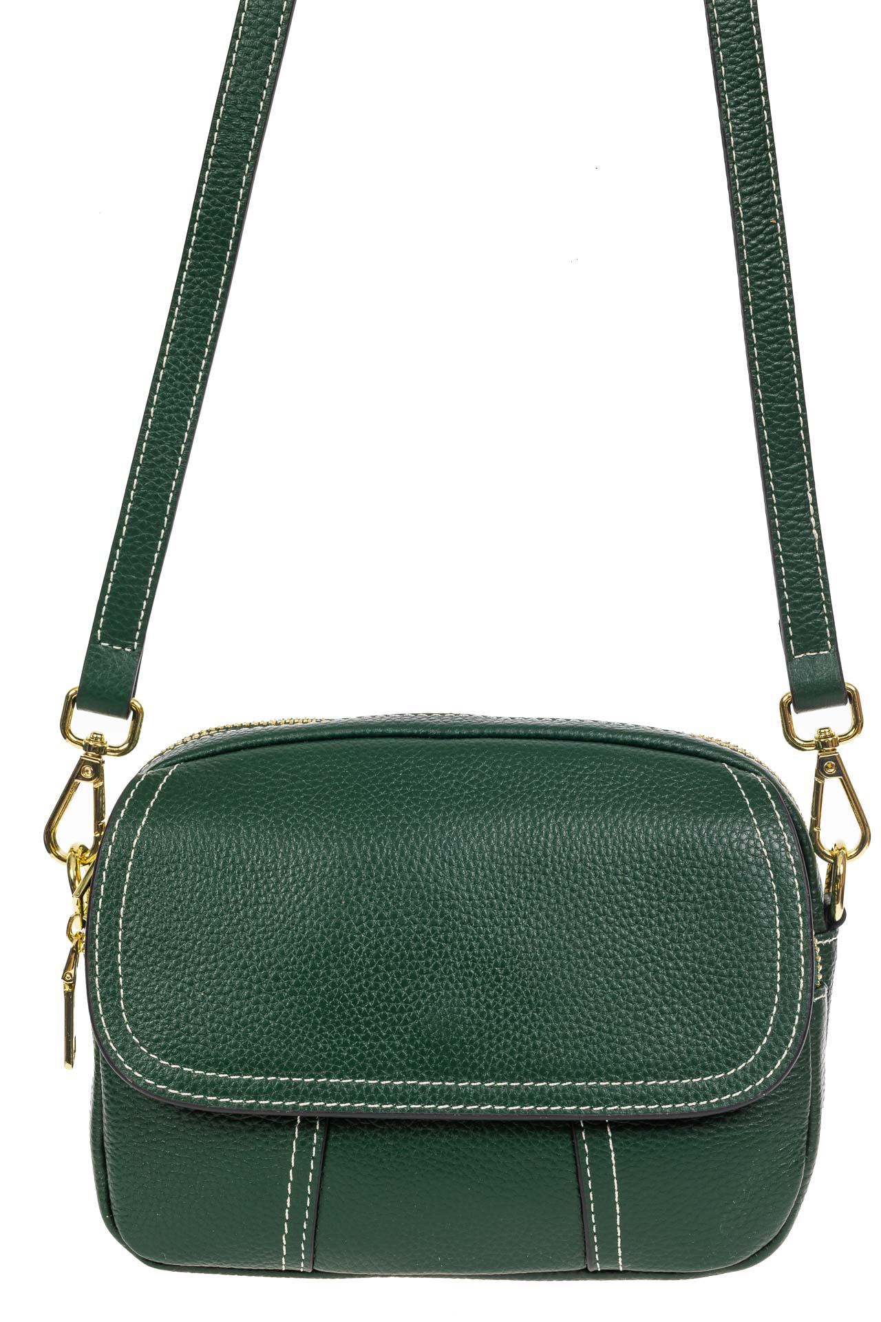 На фото 2 - Женская сумка cross-body из фактурной натуральной кожи, цвет зелёный