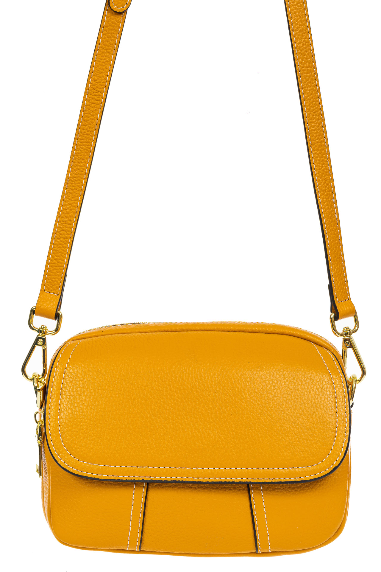 На фото 2 - Женская сумка cross-body из фактурной натуральной кожи, цвет жёлтый
