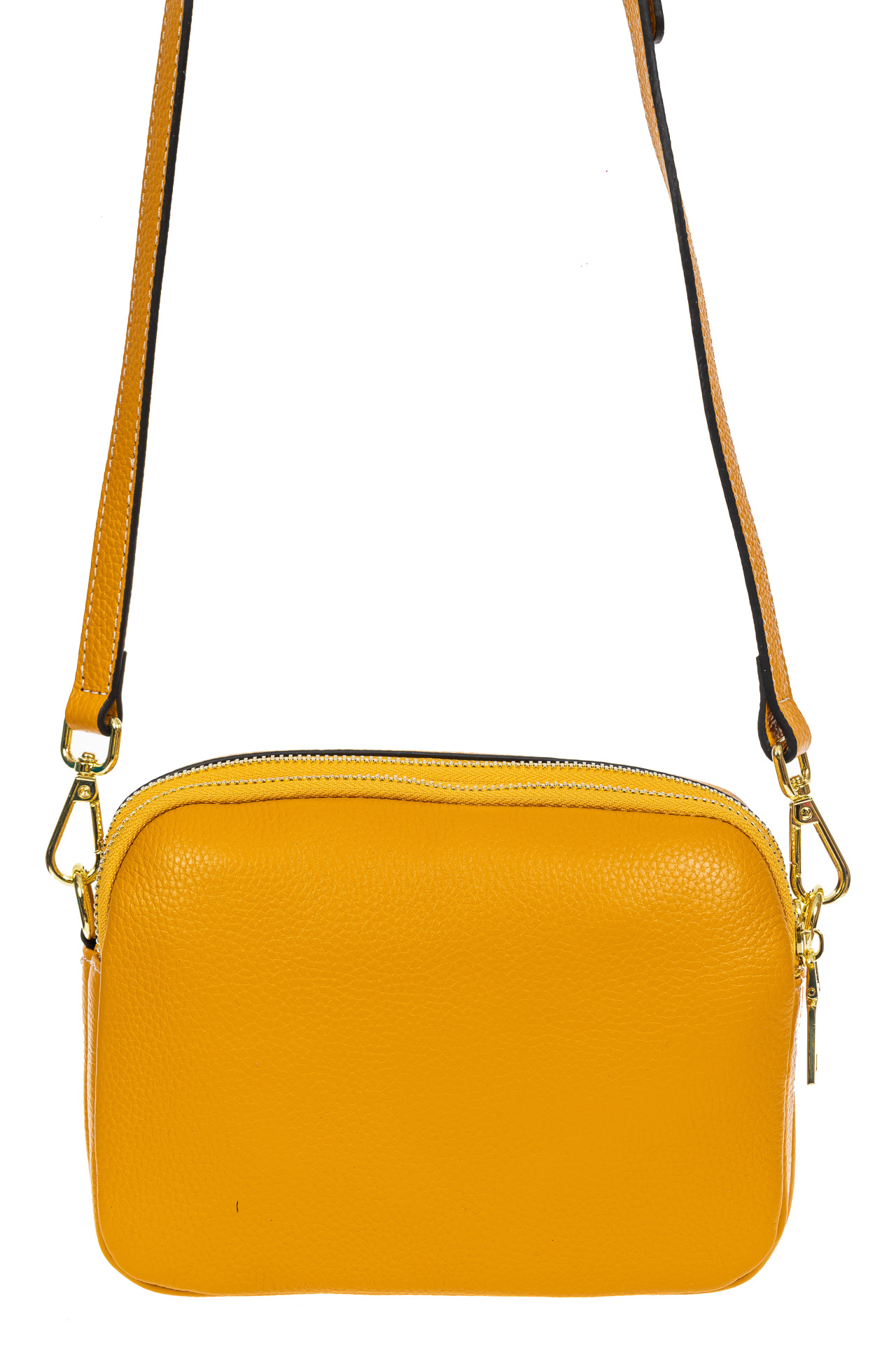 На фото 3 - Женская сумка cross-body из фактурной натуральной кожи, цвет жёлтый
