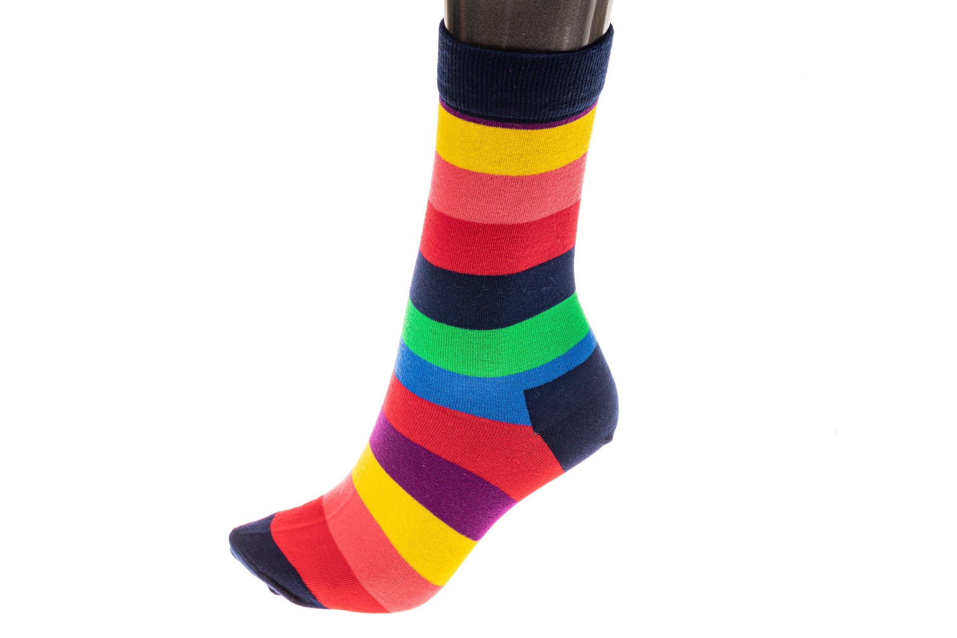 На фото 1 - Полосатые женские носки с высокой резинкой, хлопок-полиамид-эластан, мультицвет