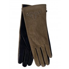 На фото 1 - Комбинированные женские перчатки, цвет темно-бежевый 