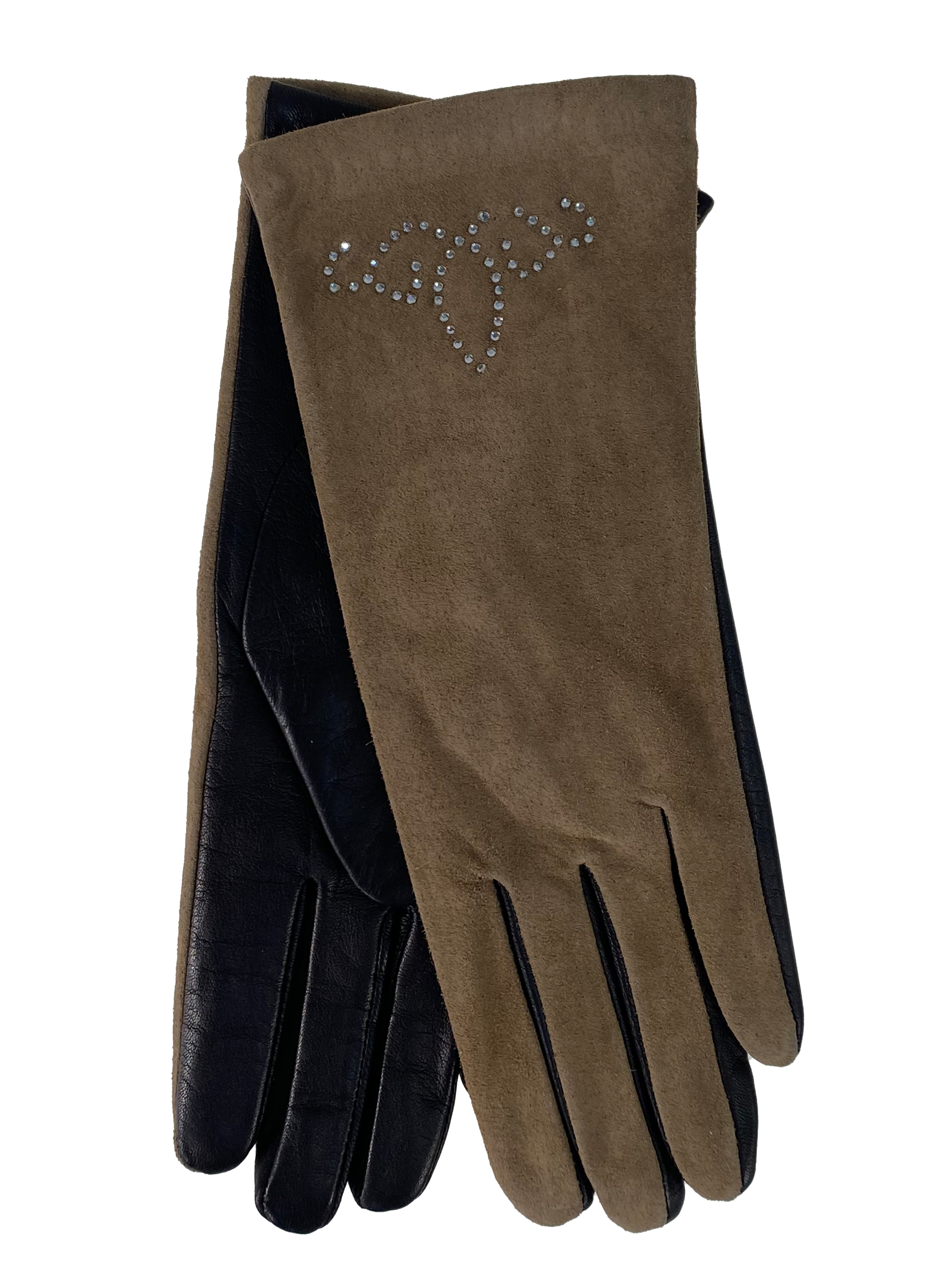 На фото 1 - Комбинированные женские перчатки, цвет темно-бежевый 