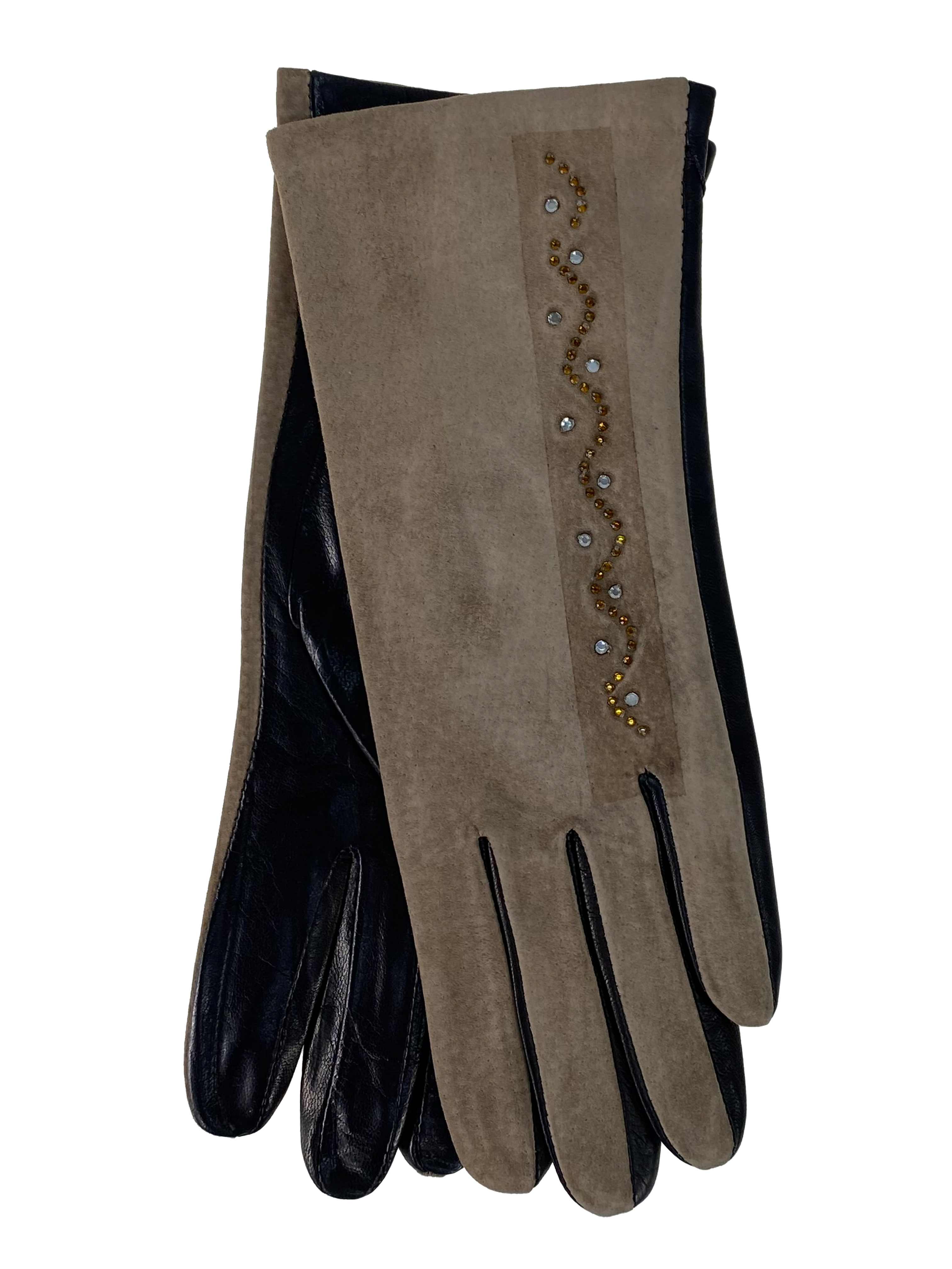 На фото 1 - Комбинированные женские перчатки, цвет светло-бежевый 