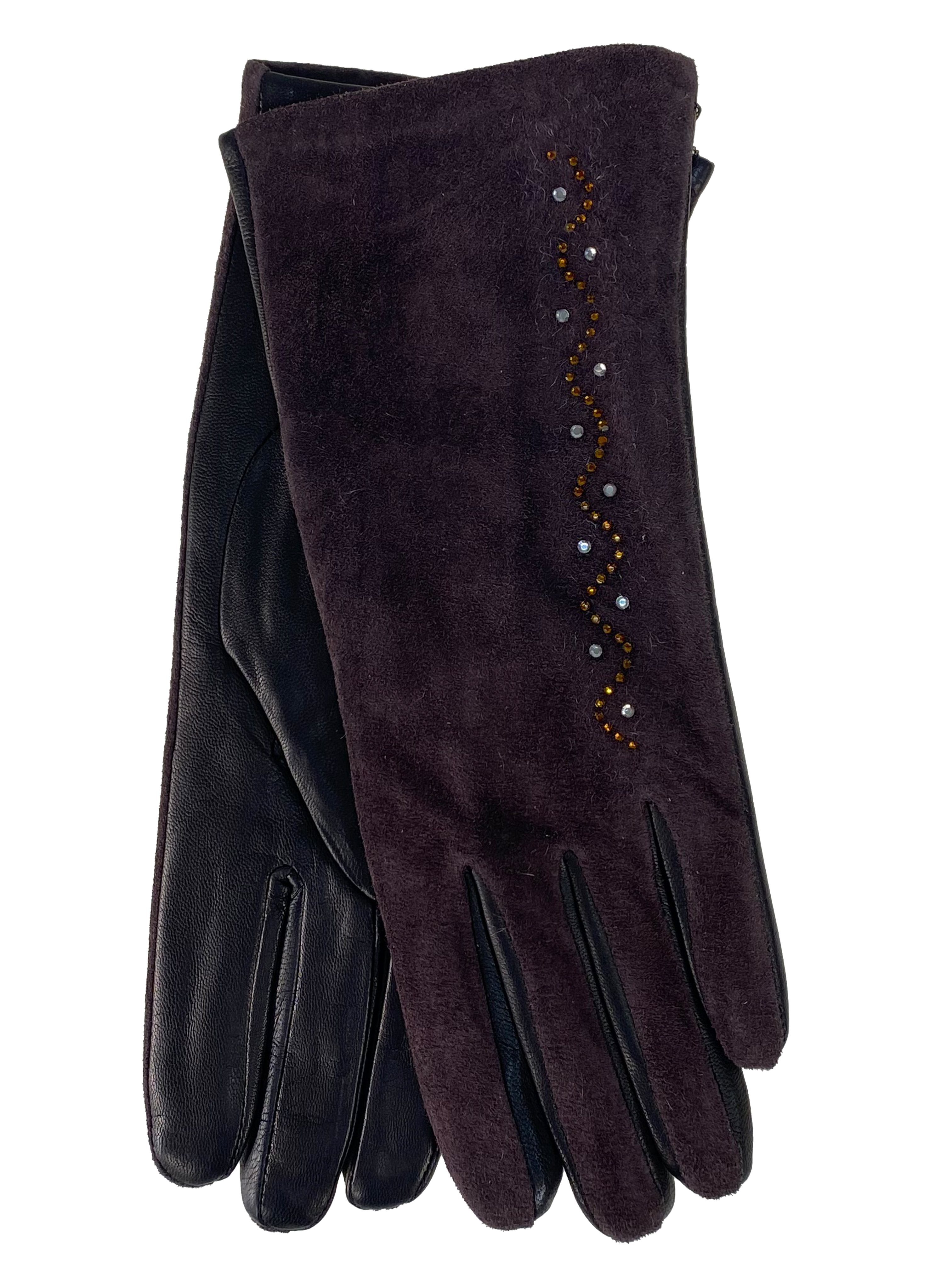 На фото 1 - Комбинированные женские перчатки, цвет шоколад