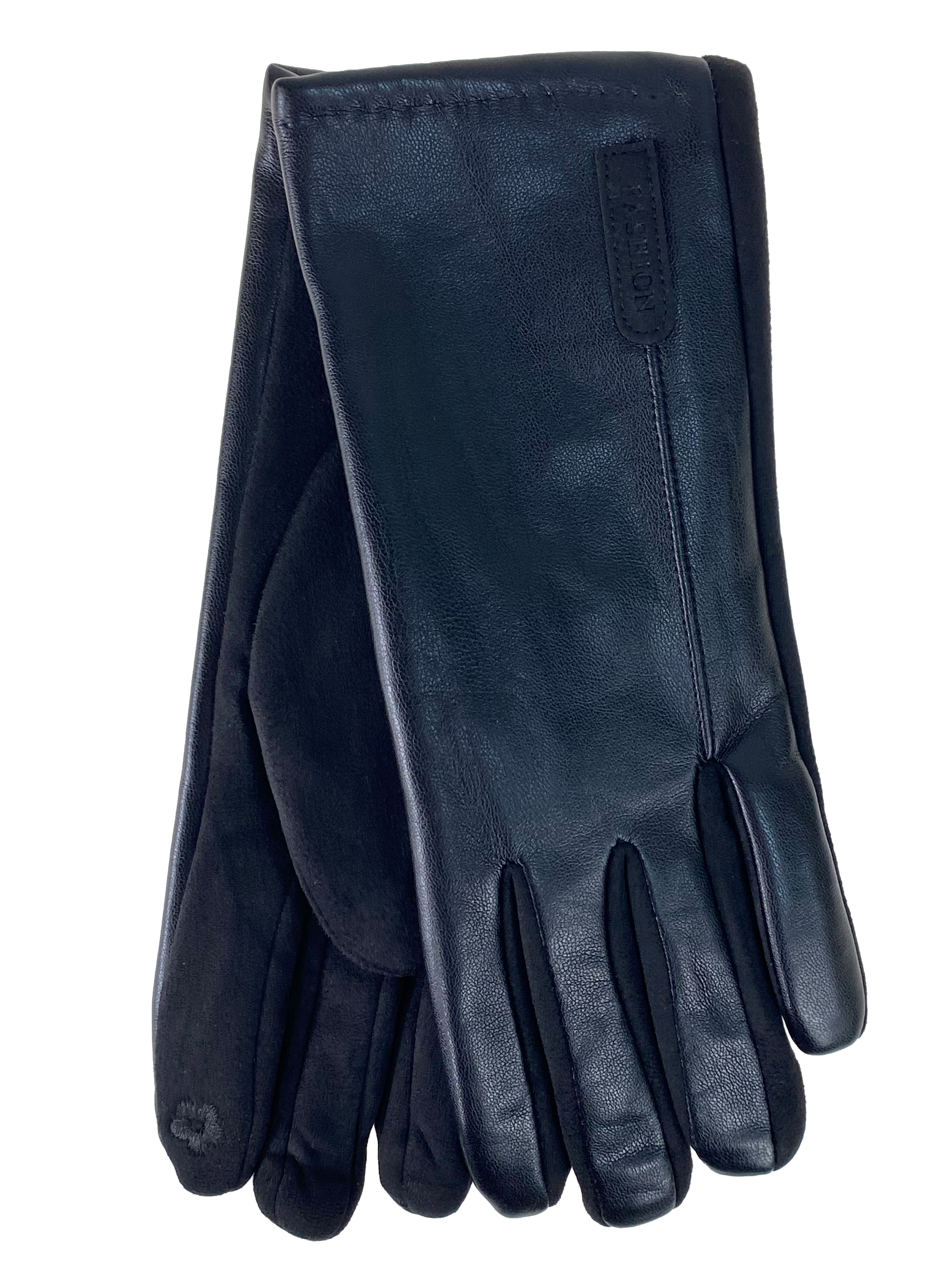 На фото 1 - Комбинированные женские перчатки, цвет черный 