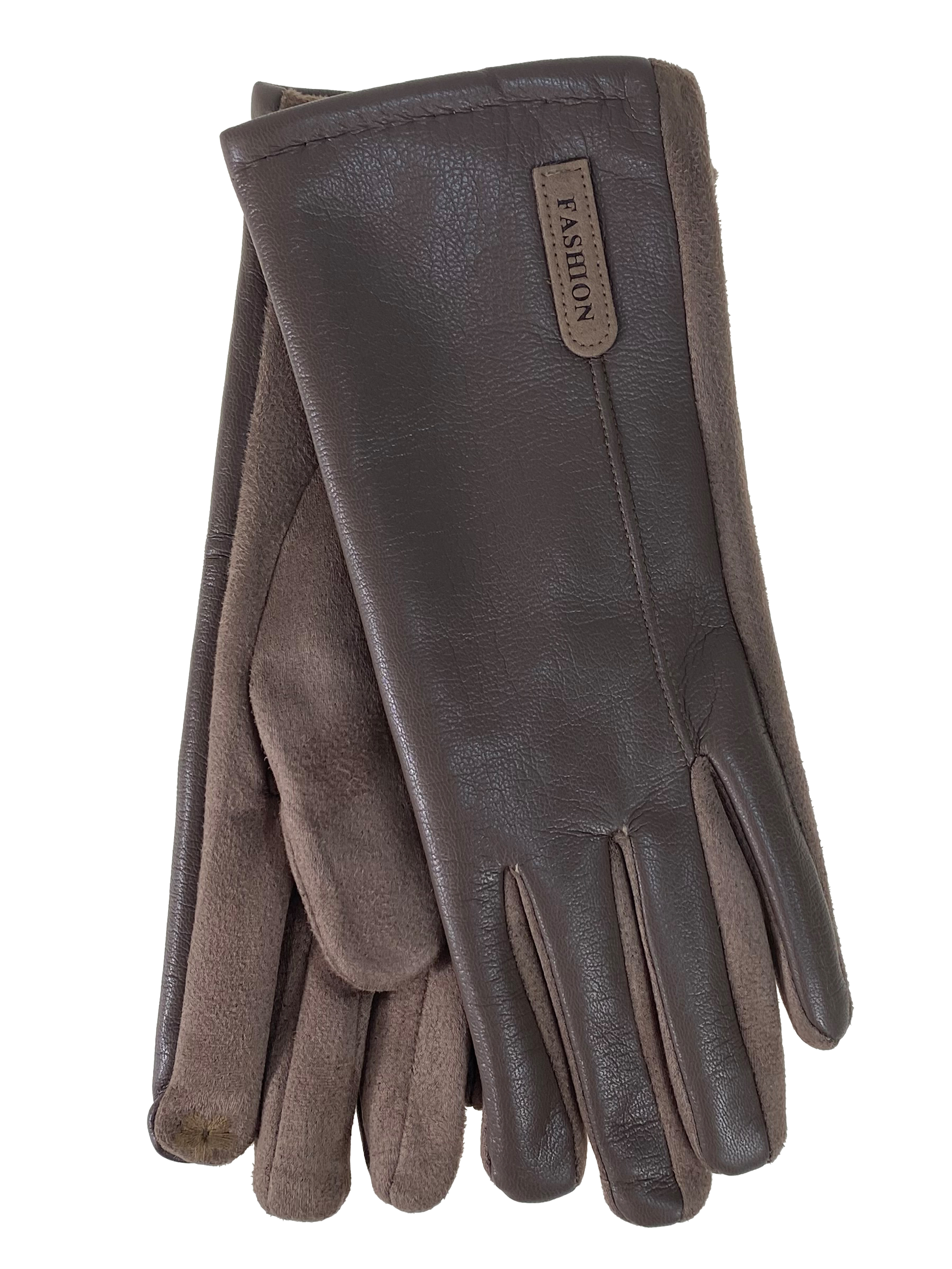 На фото 1 - Комбинированные женские перчатки, цвет бежевый