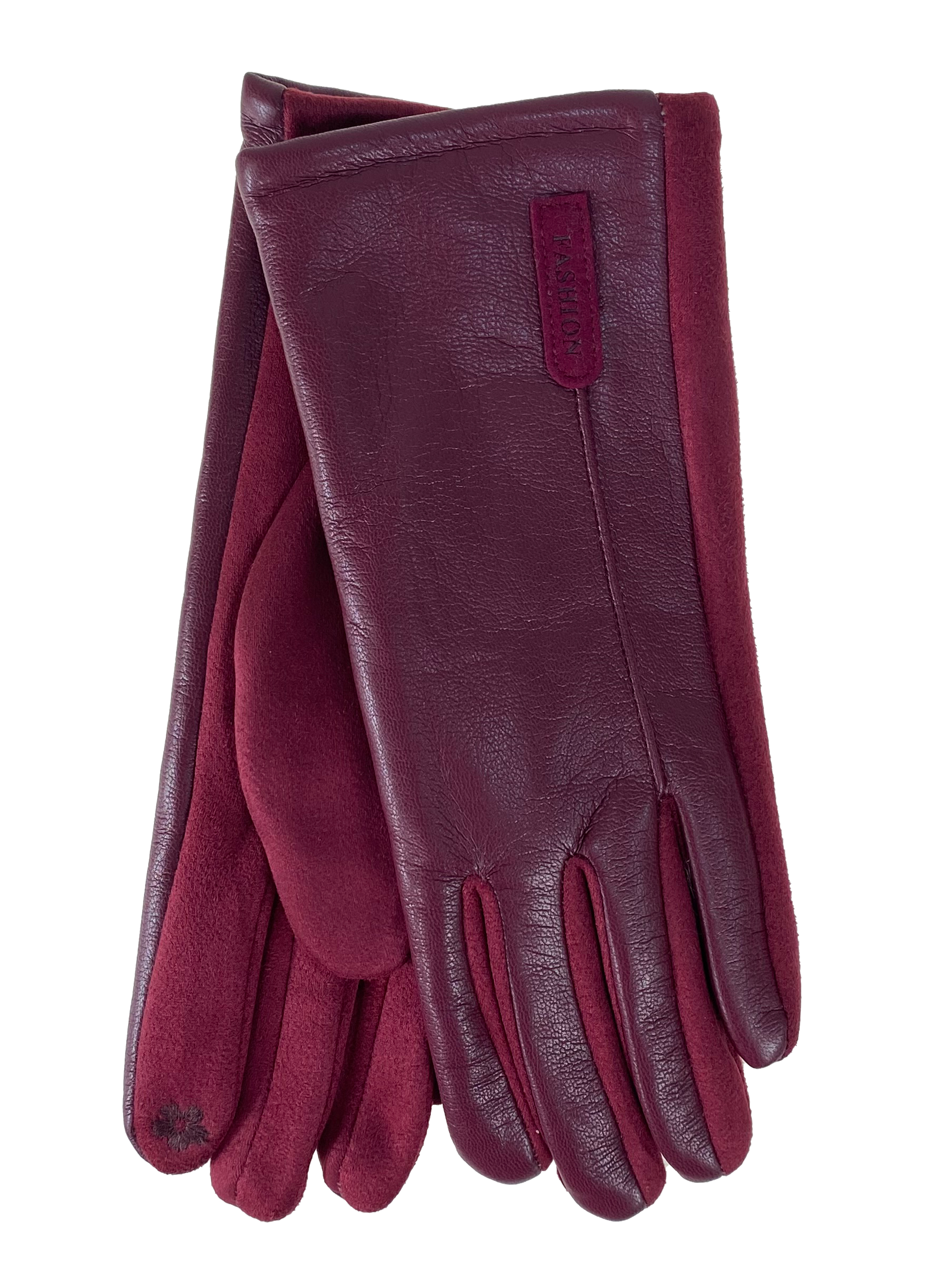 На фото 1 - Комбинированные женские перчатки, цвет бордо
