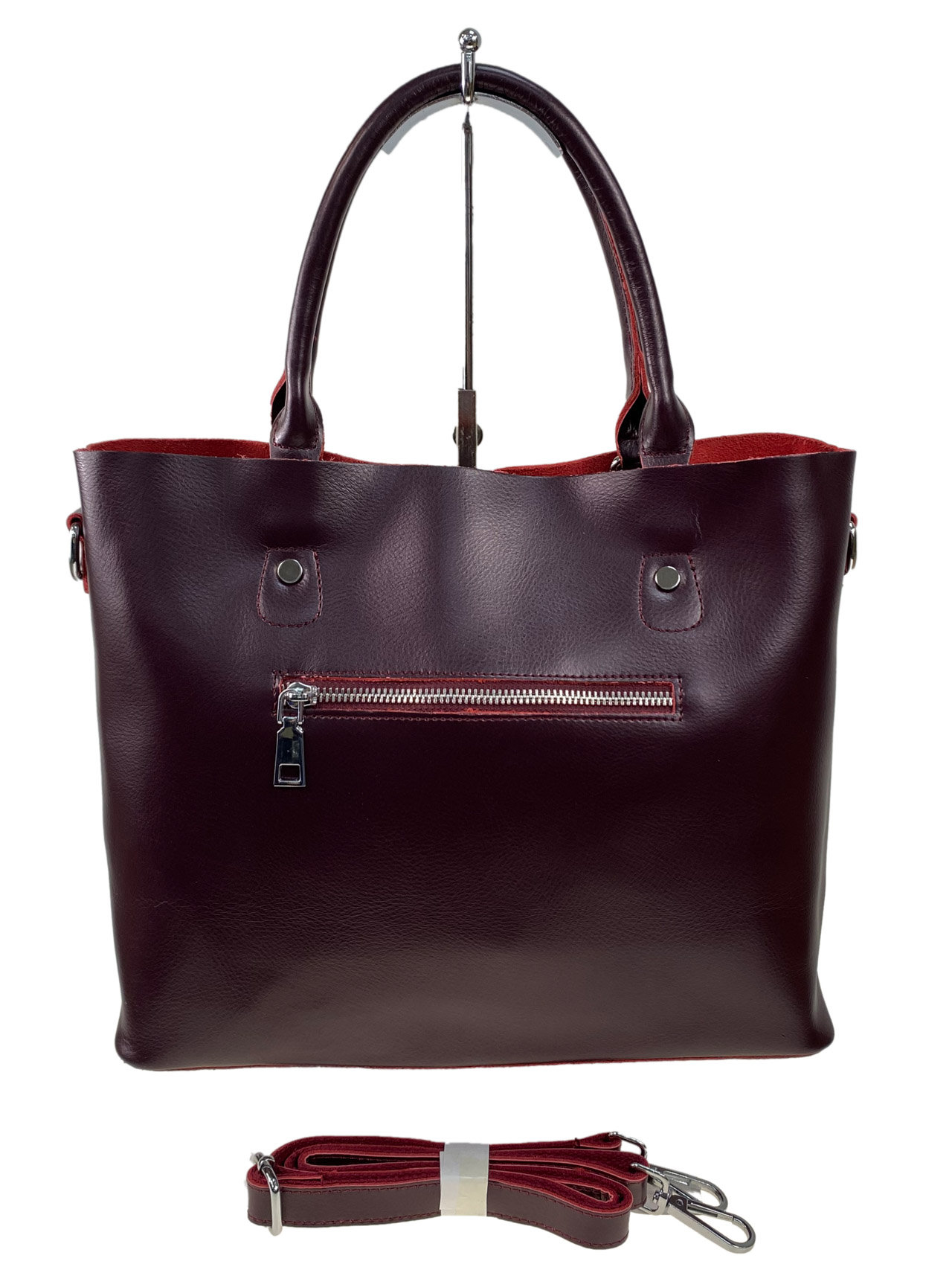 На фото 2 - Женская сумка из натуральной кожи, цвет бордовый 