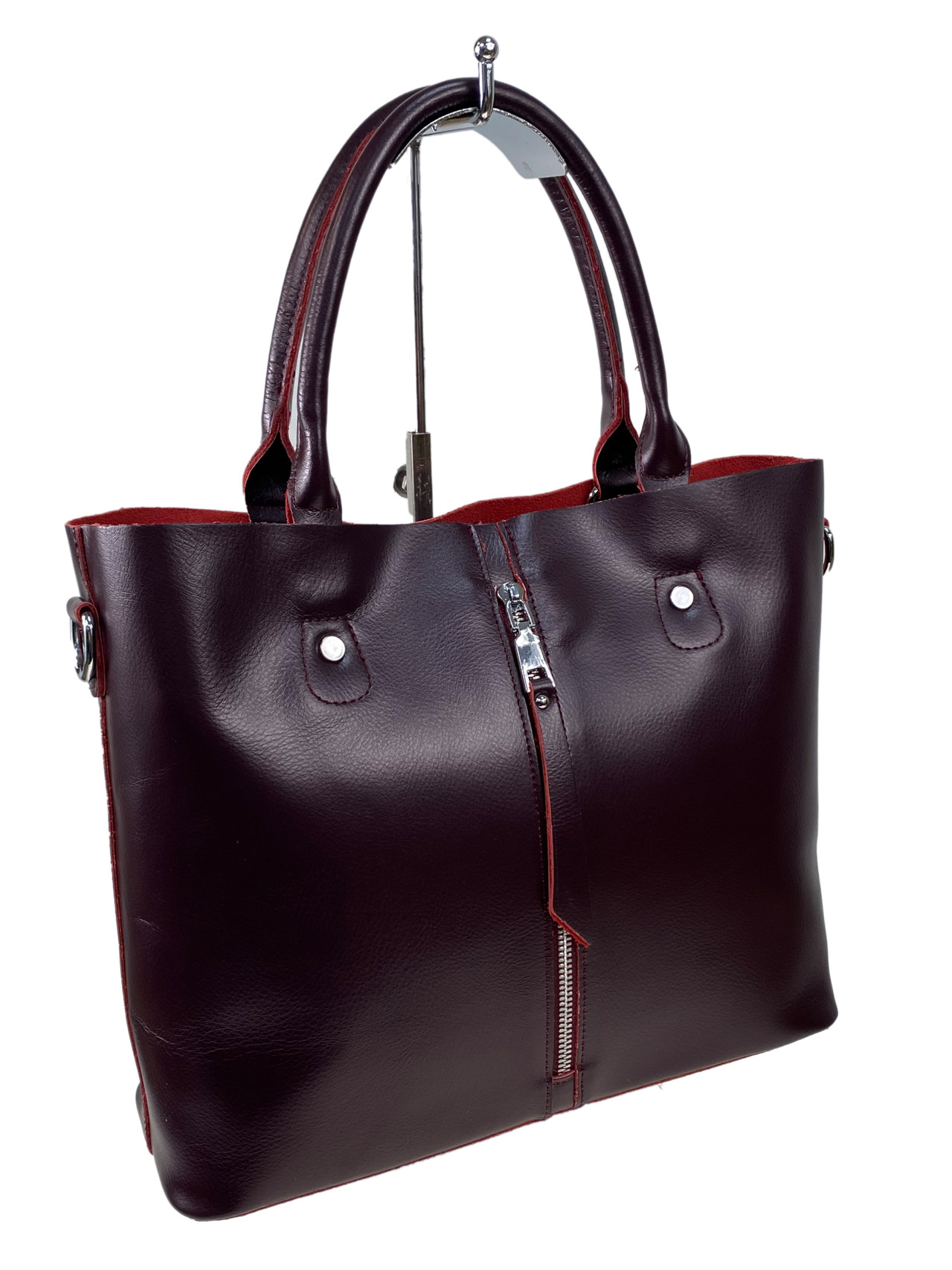 На фото 3 - Женская сумка из натуральной кожи, цвет бордовый 