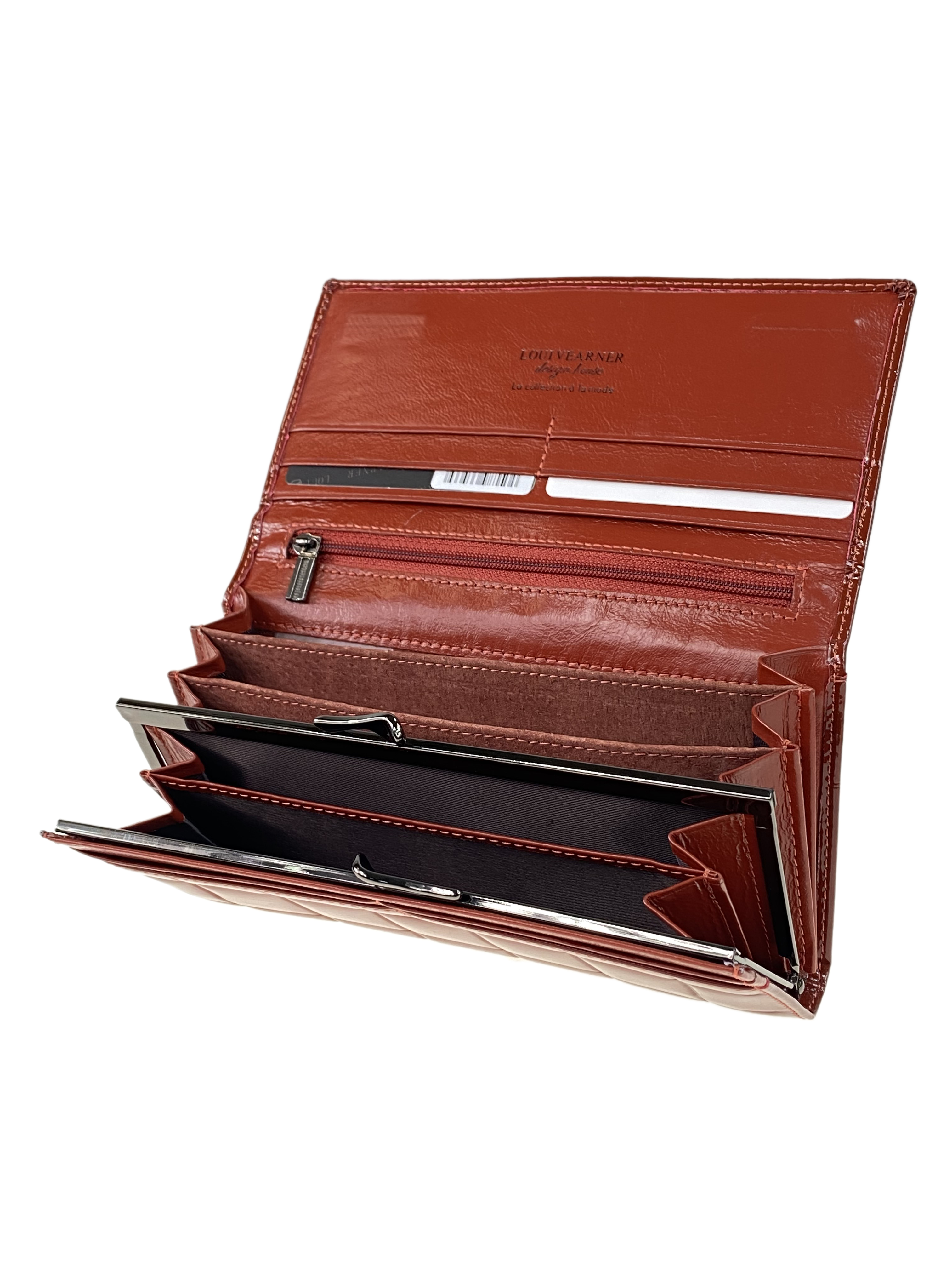 На фото 2 - Женский кошелек-портмоне из натуральной кожи, цвет кирпичный