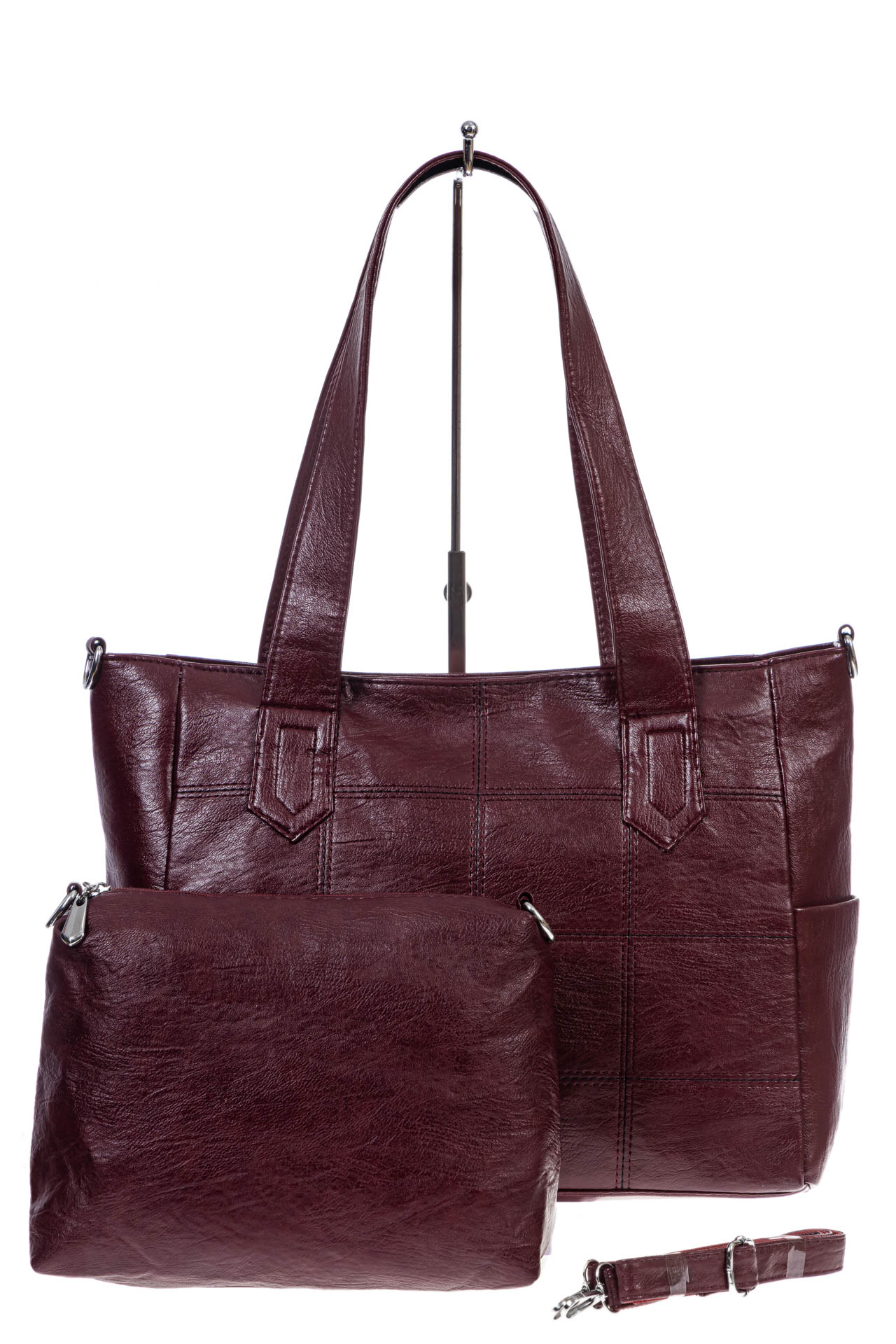 На фото 2 - Женская сумка из искусственной кожи, цвет винно-красный