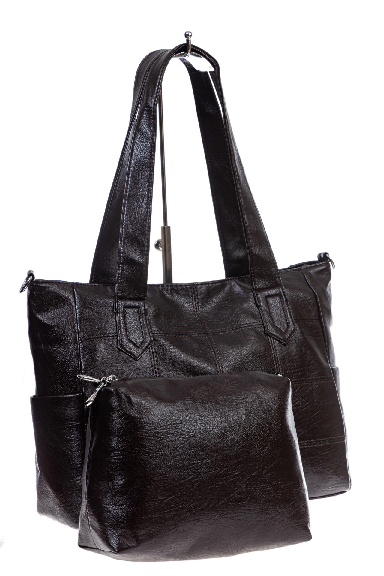 На фото 3 - Женская сумка из искусственной кожи, цвет шоколад