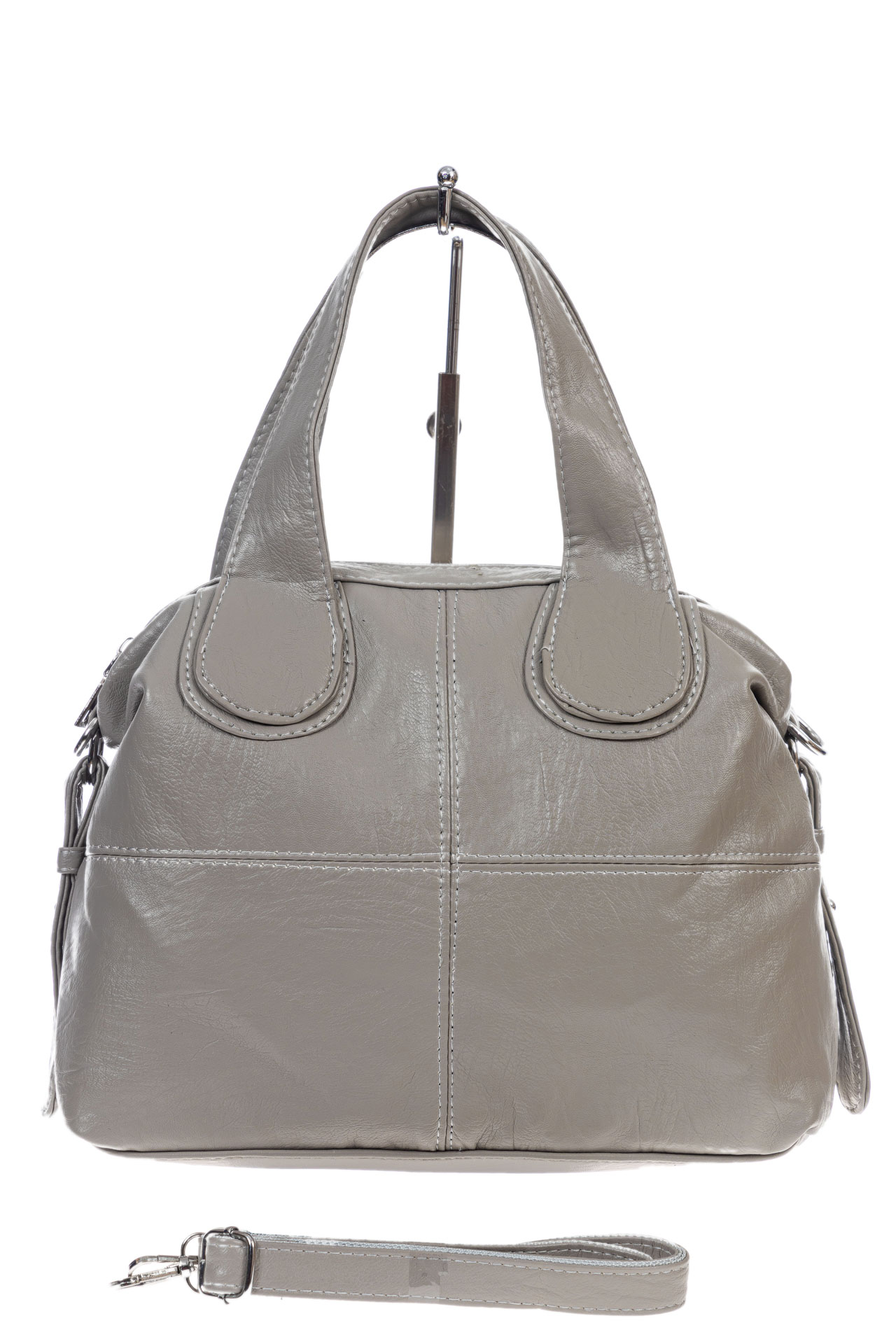 На фото 2 -  Женская классическая сумка из искусственной кожи, цвет серо-белый