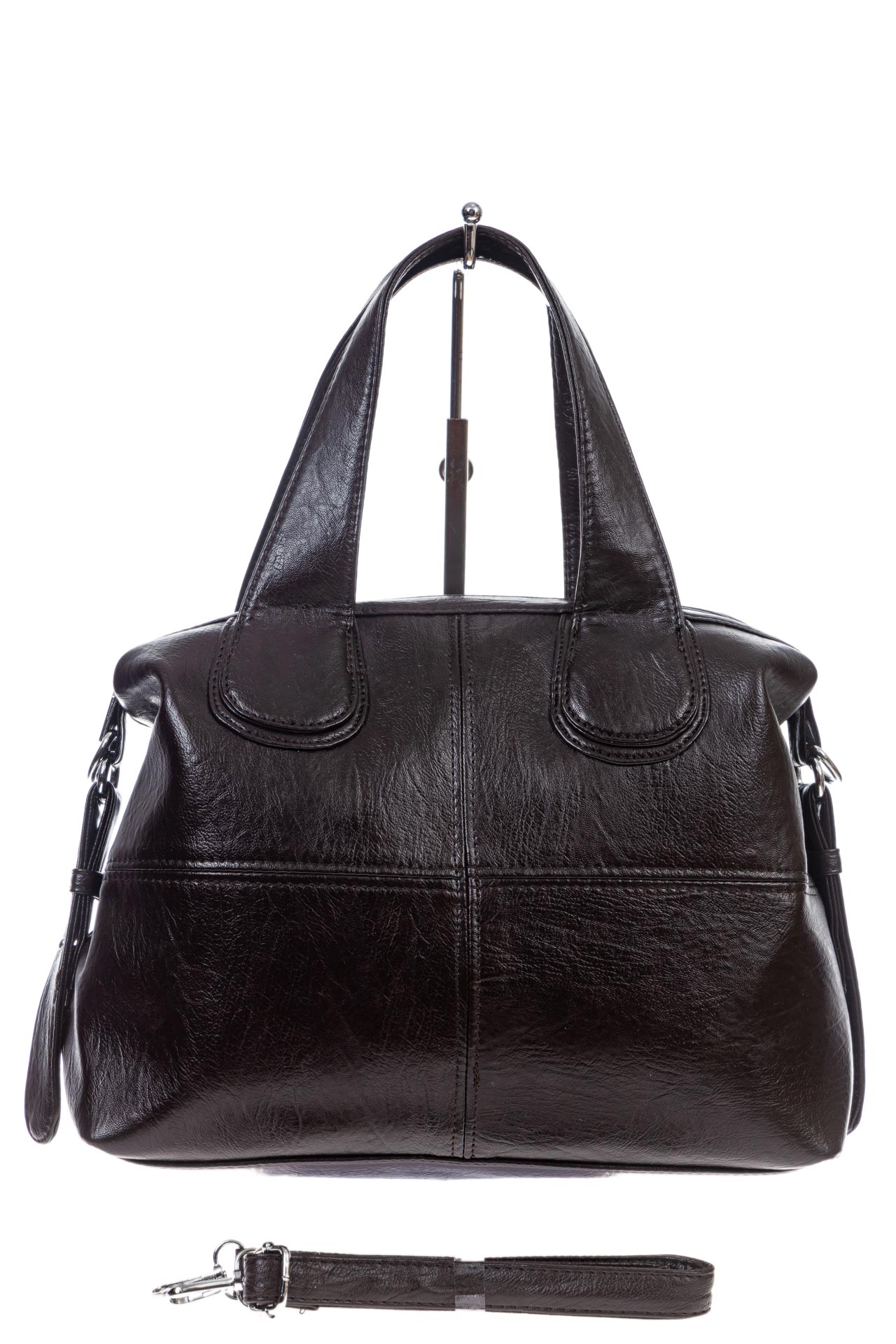 На фото 2 -  Женская классическая сумка из искусственной кожи, цвет шоколад