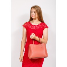 На фото 4 - Строгая повседневная женская сумка из натуральной кожи, цвет коралл
