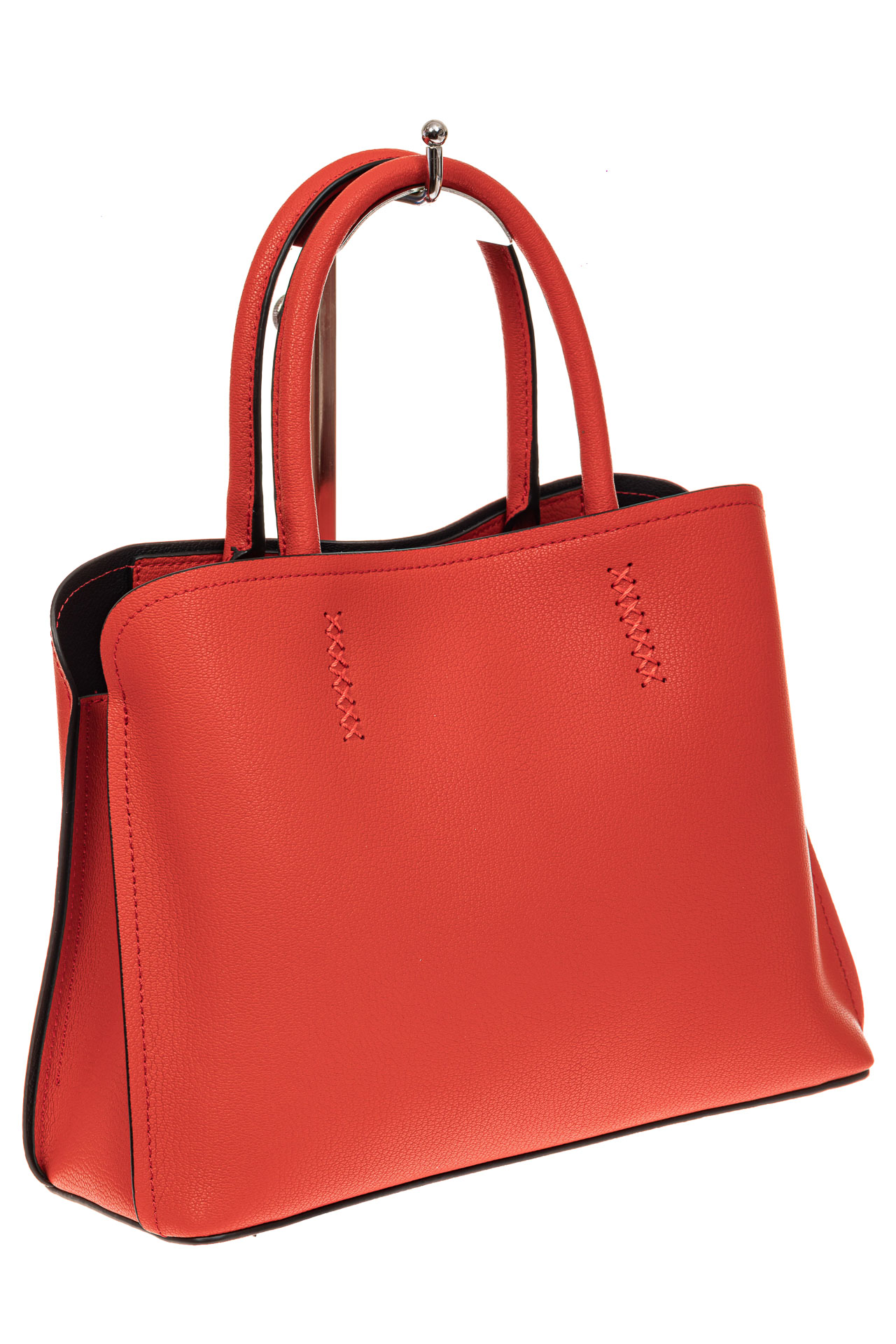 На фото 1 - Строгая стильная кожаная сумка, красная
