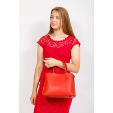 На фото 4 - Строгая стильная кожаная сумка, красная