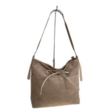 На фото 1 - Женская сумка из искусственной замши, цвет бежевый