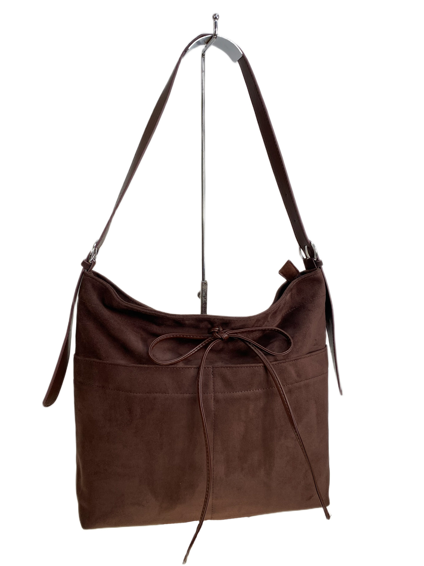 На фото 1 - Женская сумка из искусственной замши, цвет шоколад