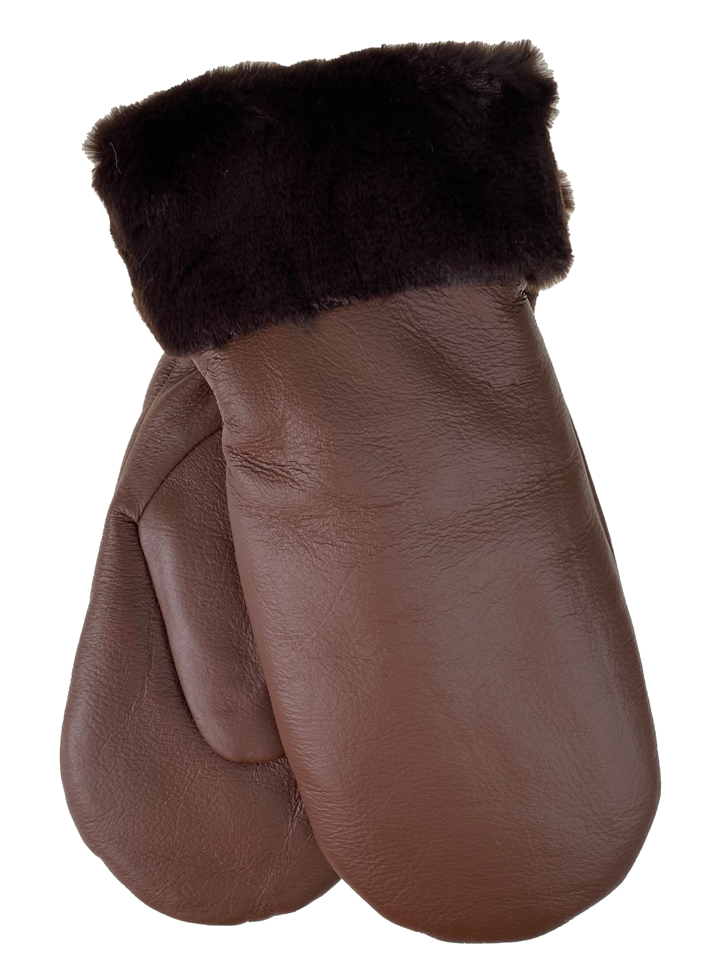 На фото 1 - Зимние женские варежки с подкладом из искусственного меха, цвет шоколад