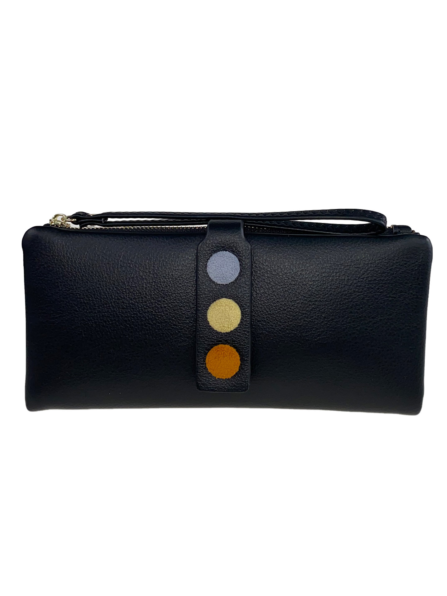 На фото 1 - Кошелёк-клатч из искусственной кожи с разноцветными кнопками, цвет чёрный
