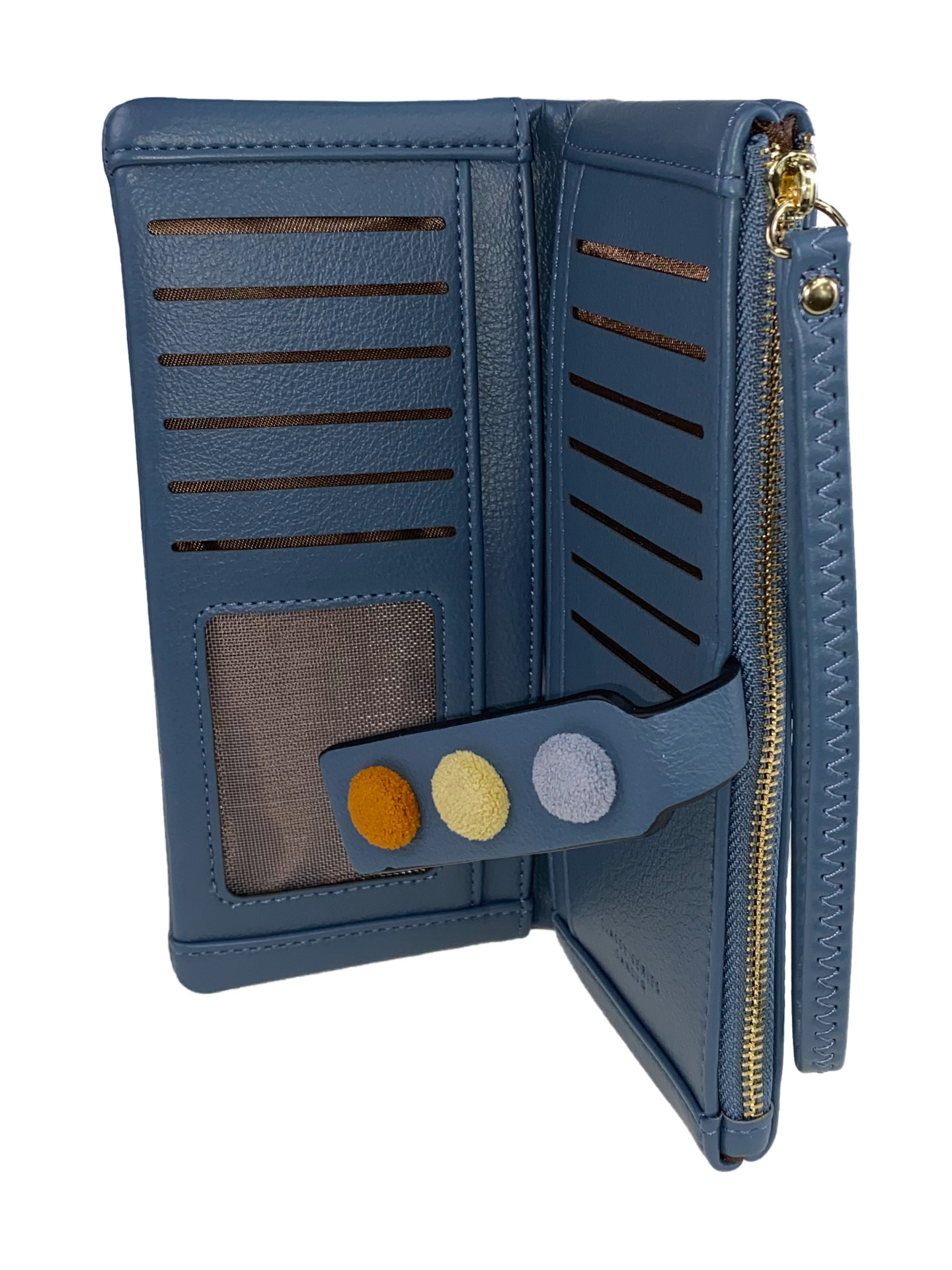 На фото 2 - Кошелёк-клатч из искусственной кожи с разноцветными кнопками, цвет голубой