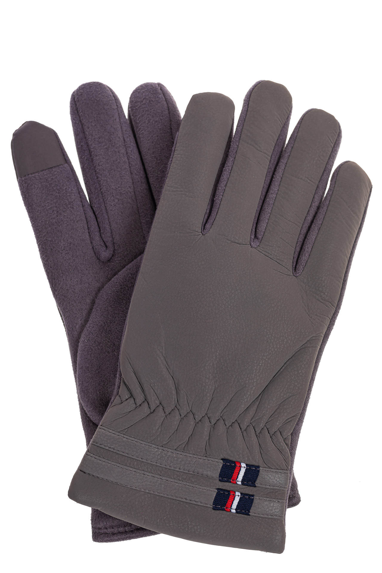 На фото 1 - Утепленные перчатки мужские из велюра, цвет серый