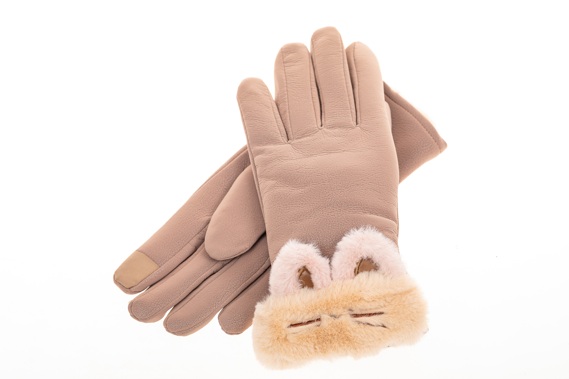 На фото 2 - Удлиненные перчатки женские для зимы, цвет бежевый