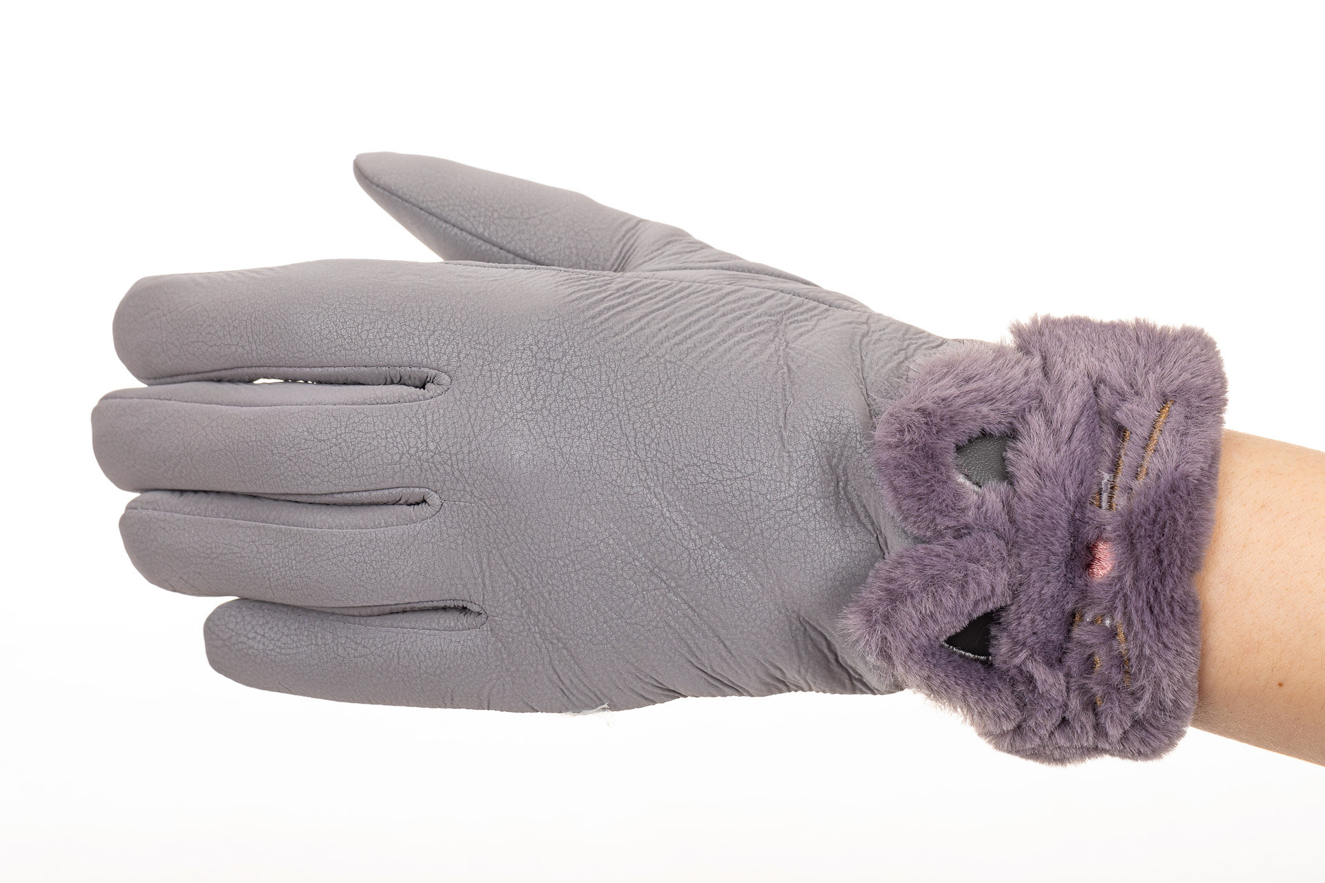На фото 1 - Удлиненные перчатки женские для зимы, цвет серый