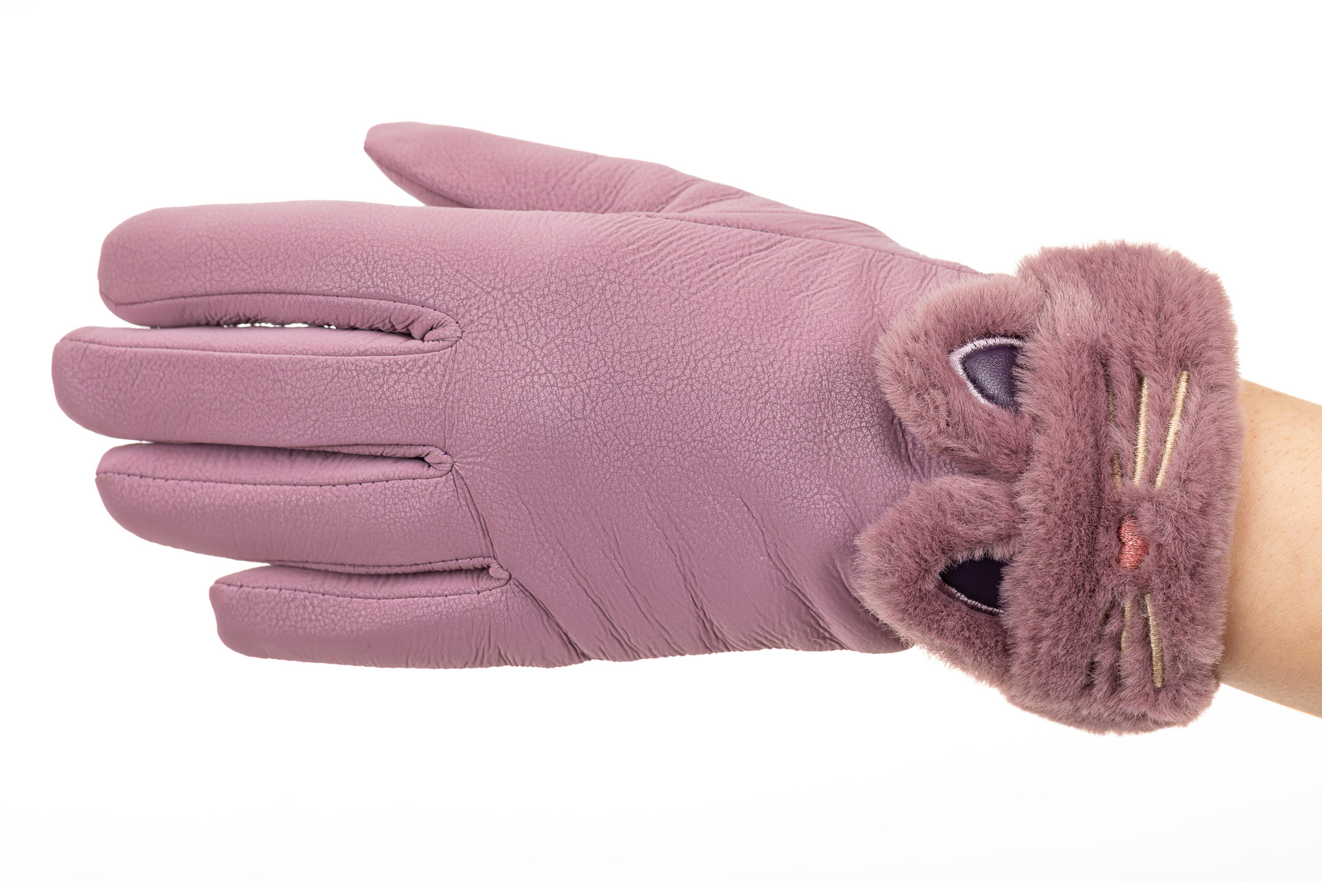 На фото 1 - Удлиненные перчатки женские для зимы, цвет сиреневый