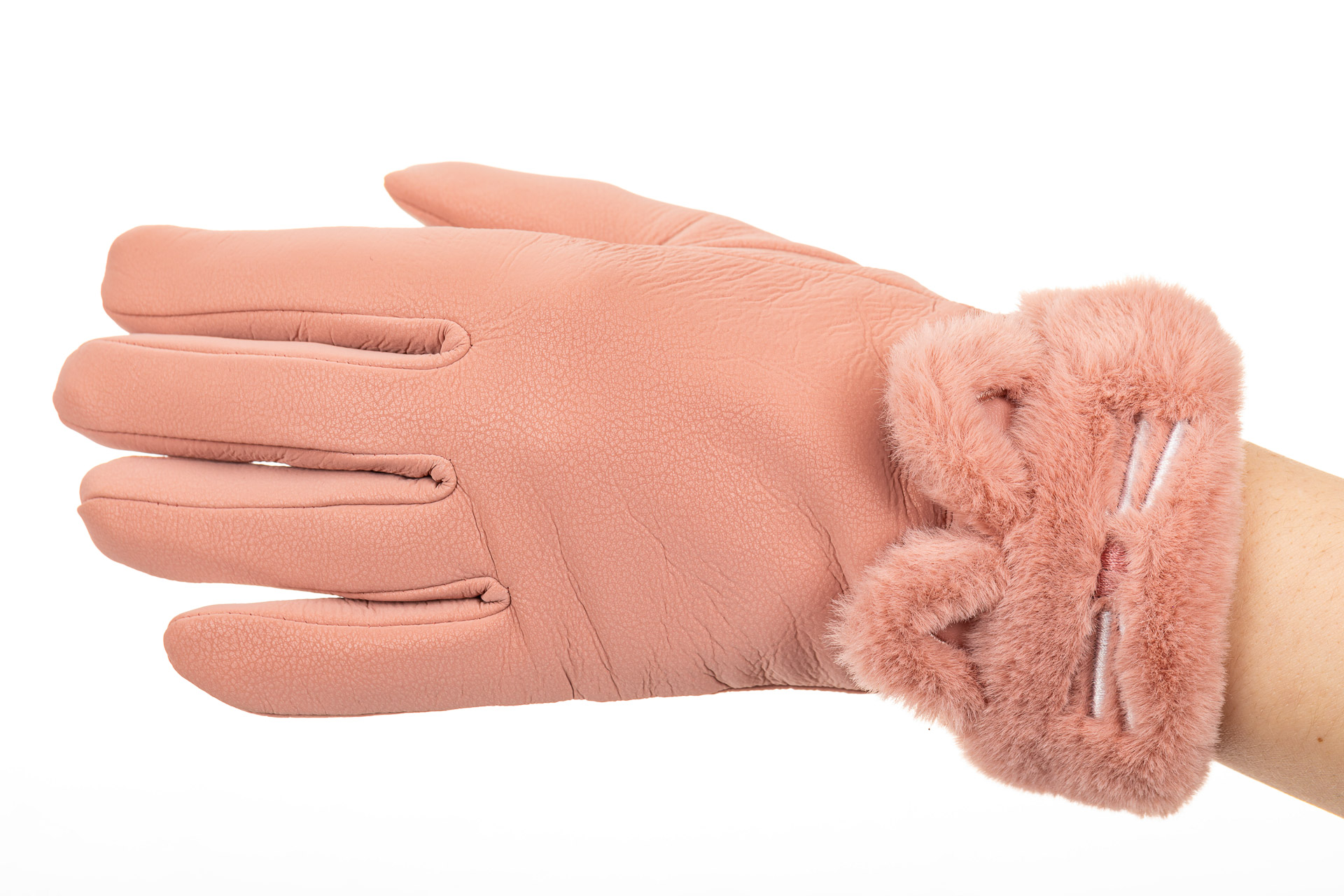 На фото 1 - Удлиненные перчатки женские для зимы, цвет розовый