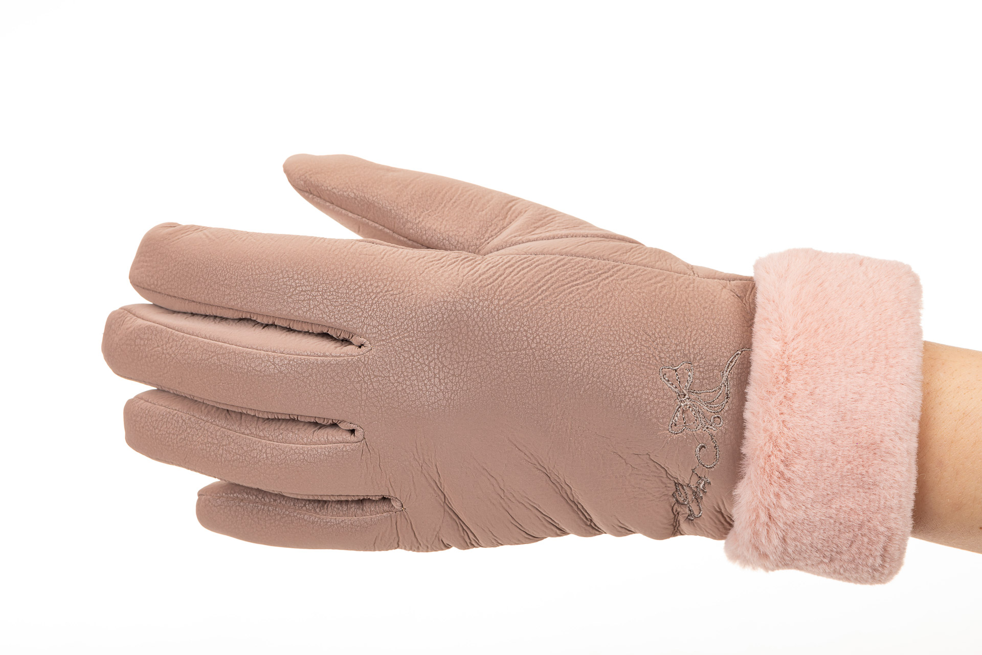 На фото 1 - Теплые перчатки женские с эффектом патины, цвет бежевый