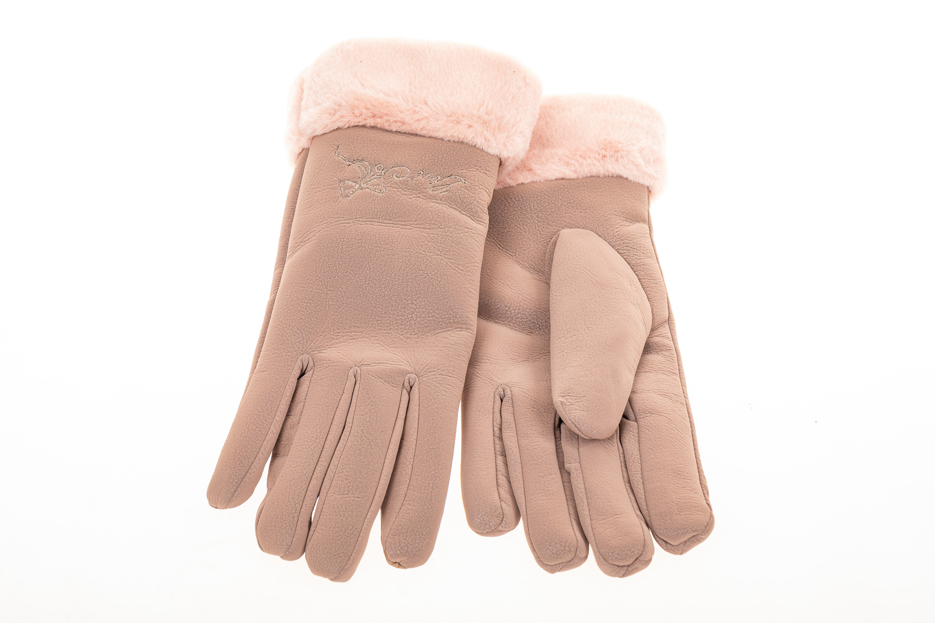 На фото 2 - Теплые перчатки женские с эффектом патины, цвет бежевый