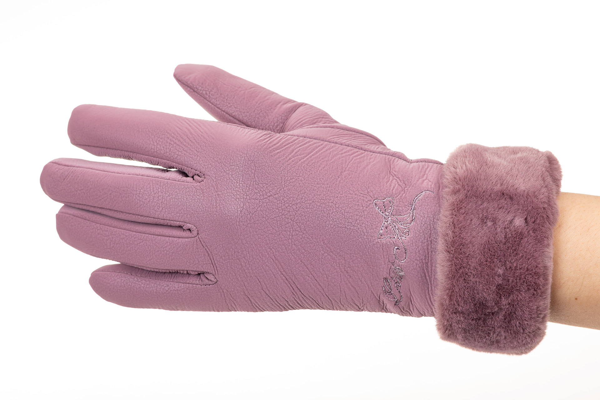 На фото 1 - Теплые перчатки женские с эффектом патины, цвет сиреневый
