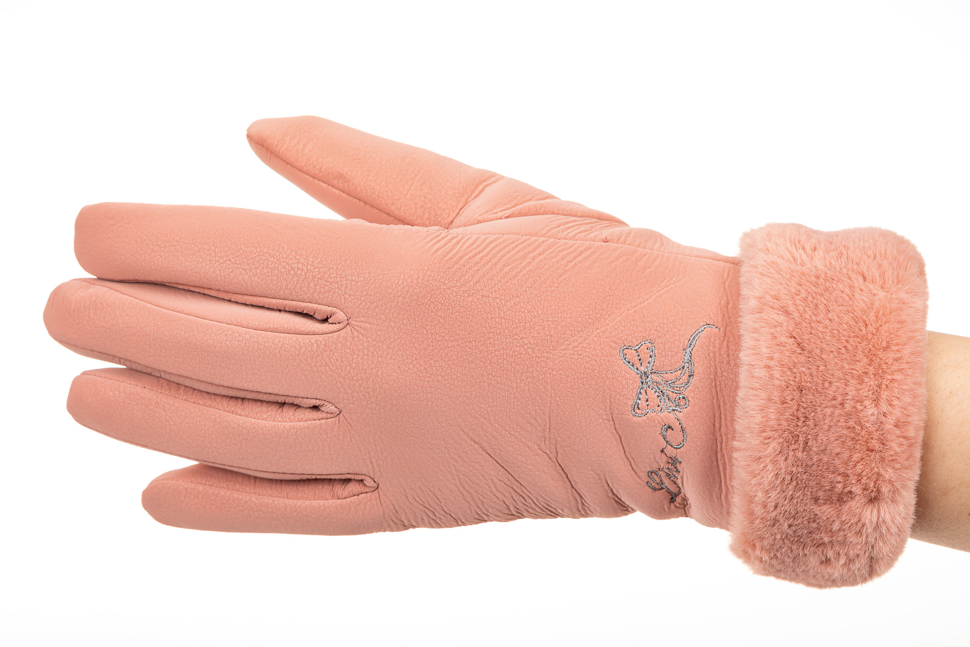 На фото 1 - Теплые перчатки женские с эффектом патины, цвет розовый